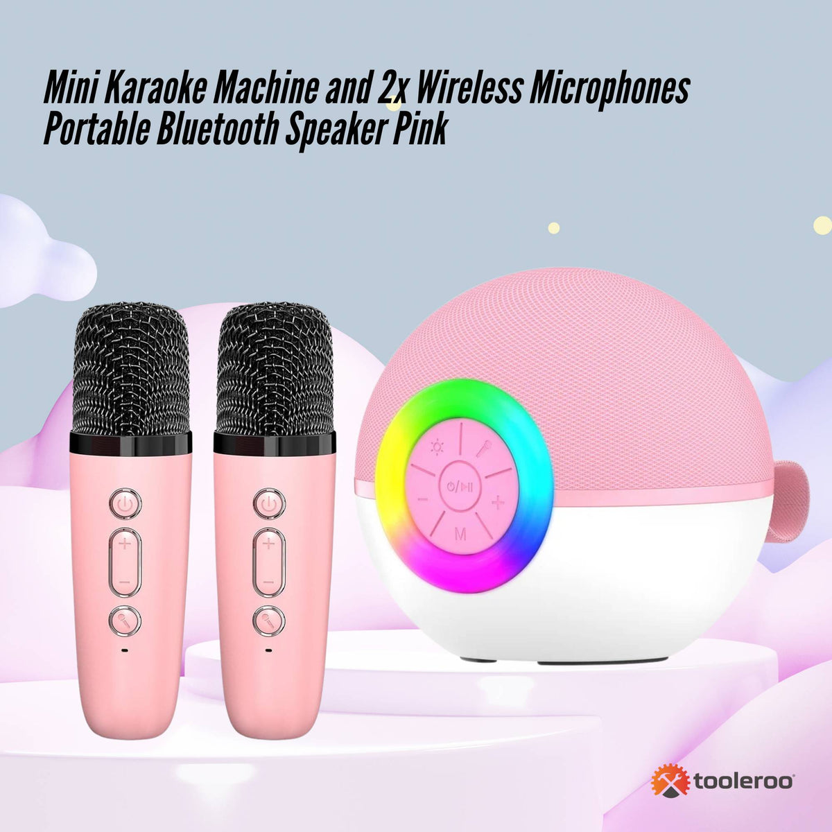 Mini Karaoke Machine and 2x Wireless Microphones Portable Bluetooth Speaker Pink V238-SUPDZ-41169049813072