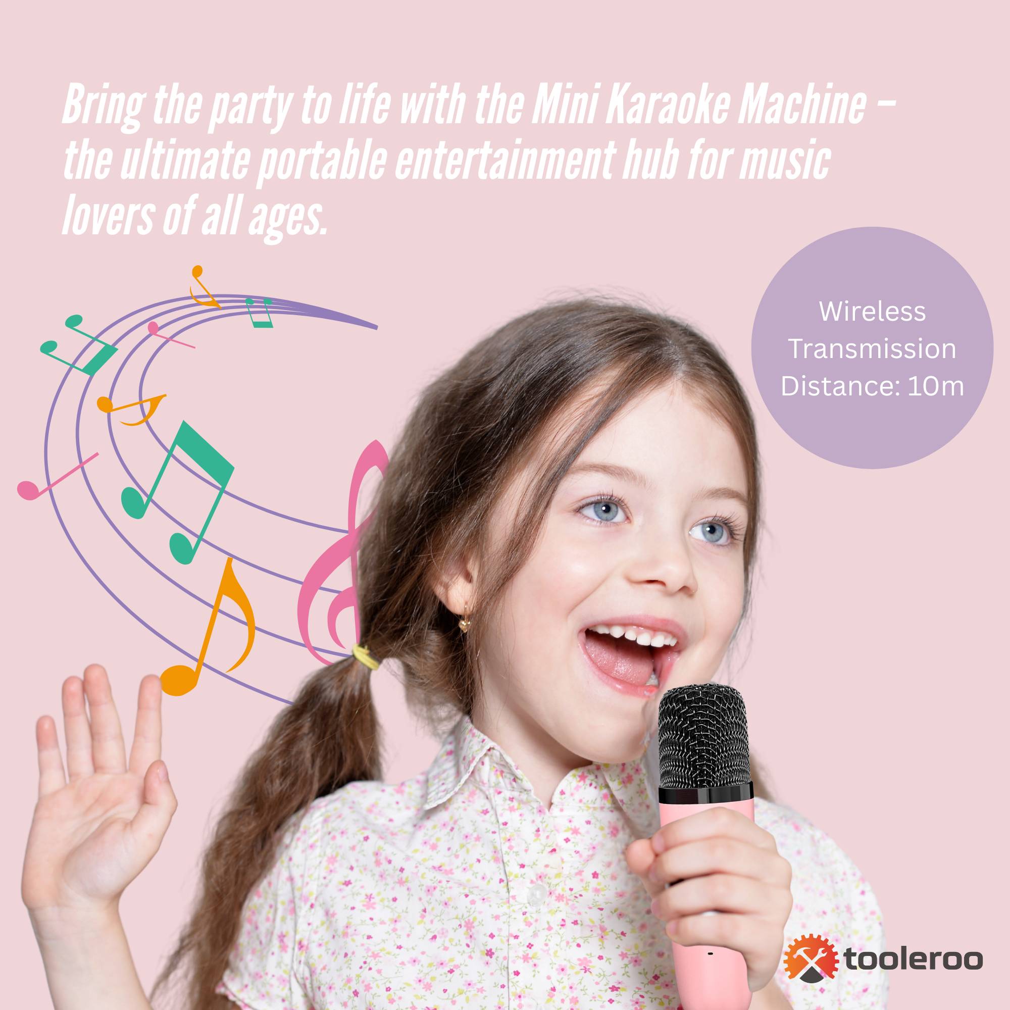 Mini Karaoke Machine and 2x Wireless Microphones Portable Bluetooth Speaker Pink V238-SUPDZ-41169049813072