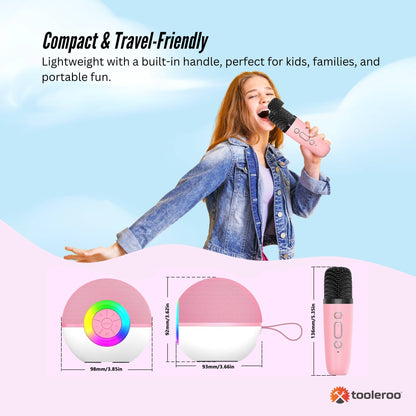 Mini Karaoke Machine and 2x Wireless Microphones Portable Bluetooth Speaker Pink V238-SUPDZ-41169049813072