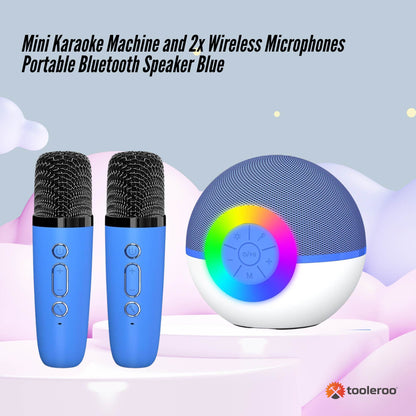 Mini Karaoke Machine and 2x Wireless Microphones Portable Bluetooth Speaker Blue V238-SUPDZ-41169082122320