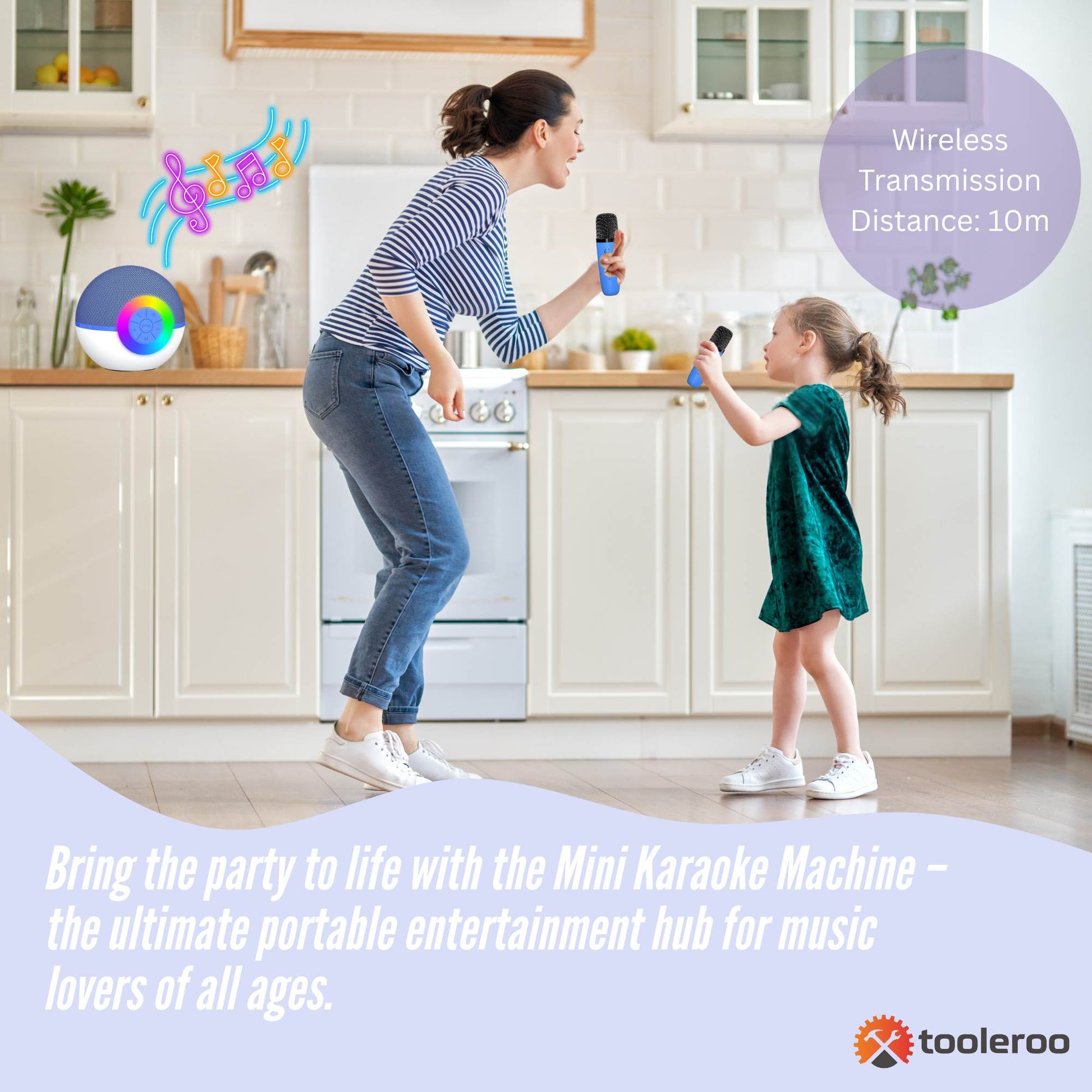 Mini Karaoke Machine and 2x Wireless Microphones Portable Bluetooth Speaker Blue V238-SUPDZ-41169082122320