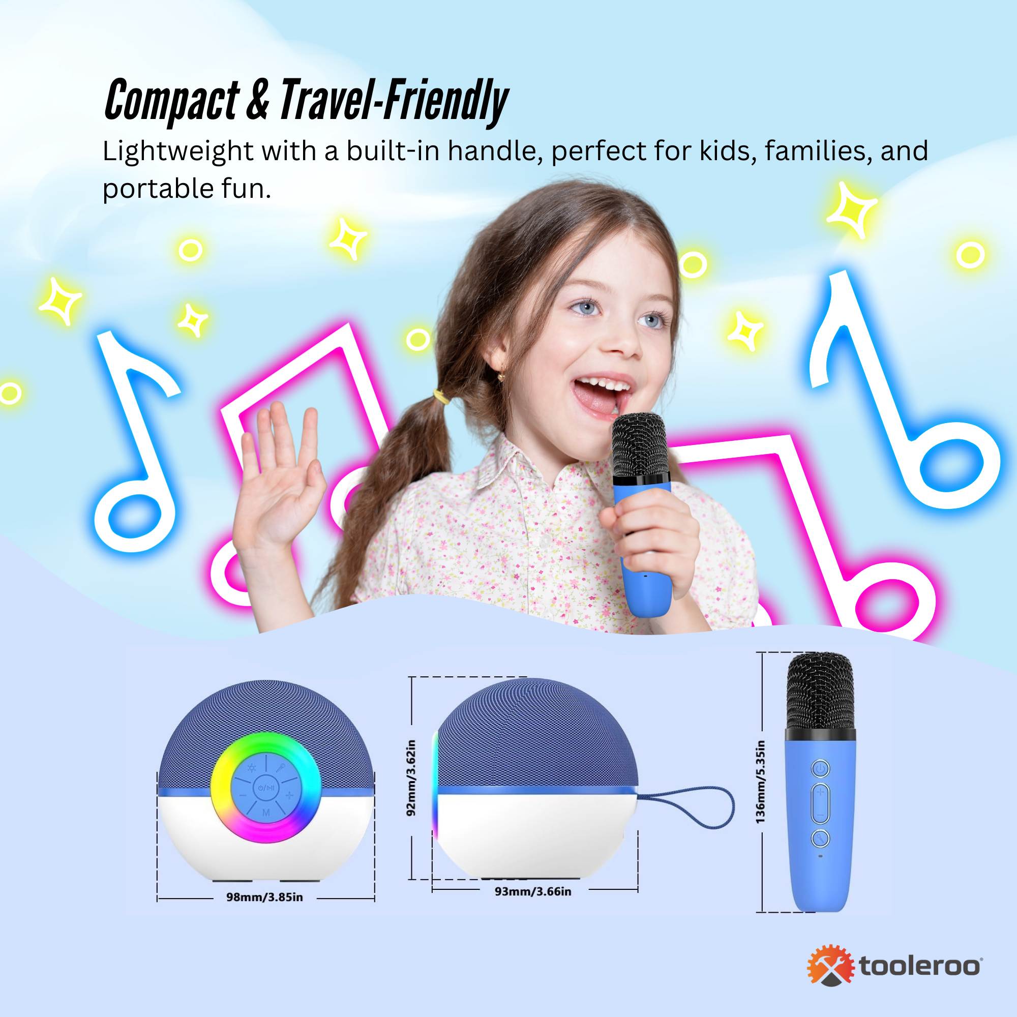Mini Karaoke Machine and 2x Wireless Microphones Portable Bluetooth Speaker Blue V238-SUPDZ-41169082122320