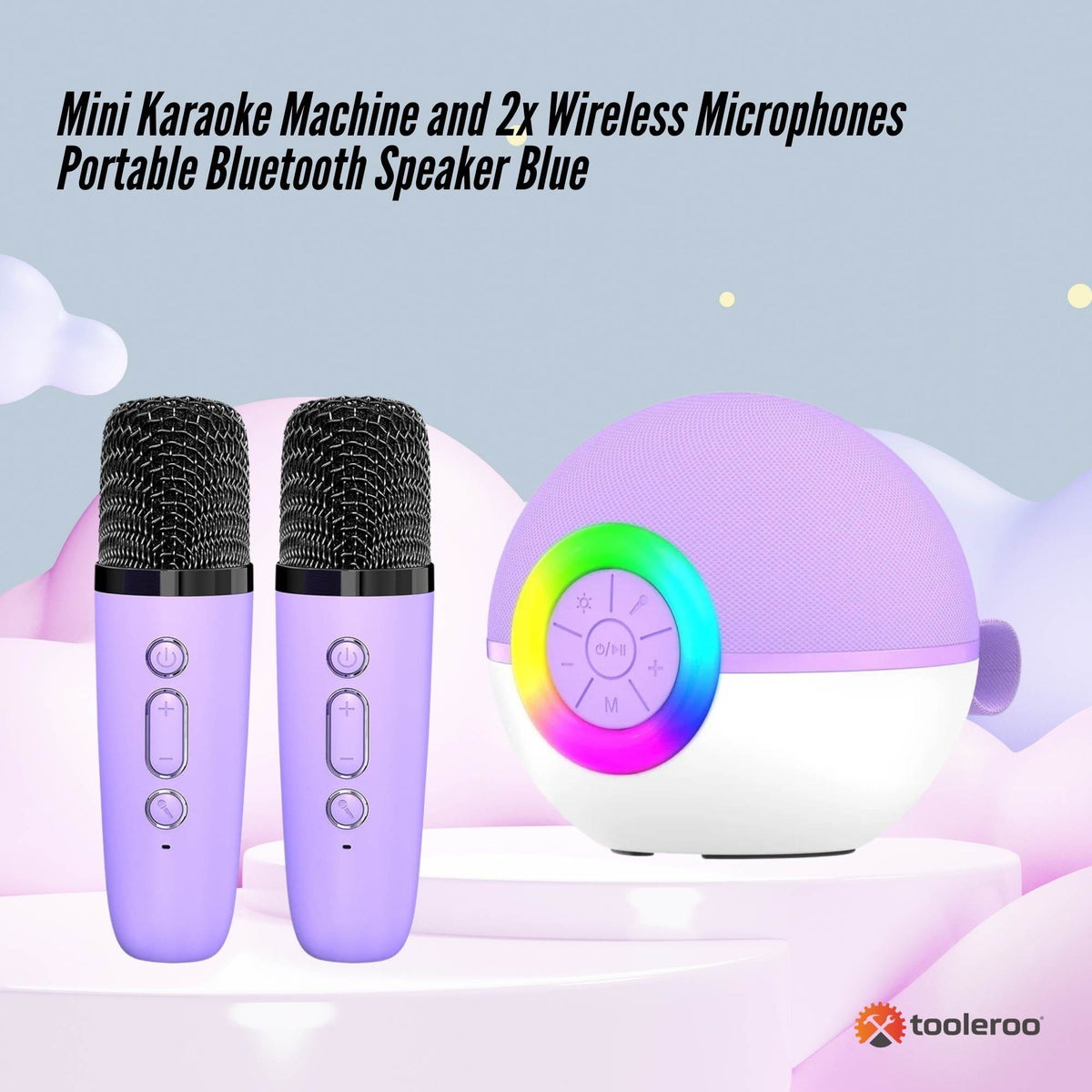 Mini Karaoke Machine - 2x Wireless Microphones Portable Bluetooth Speaker Purple V238-SUPDZ-41169084514384