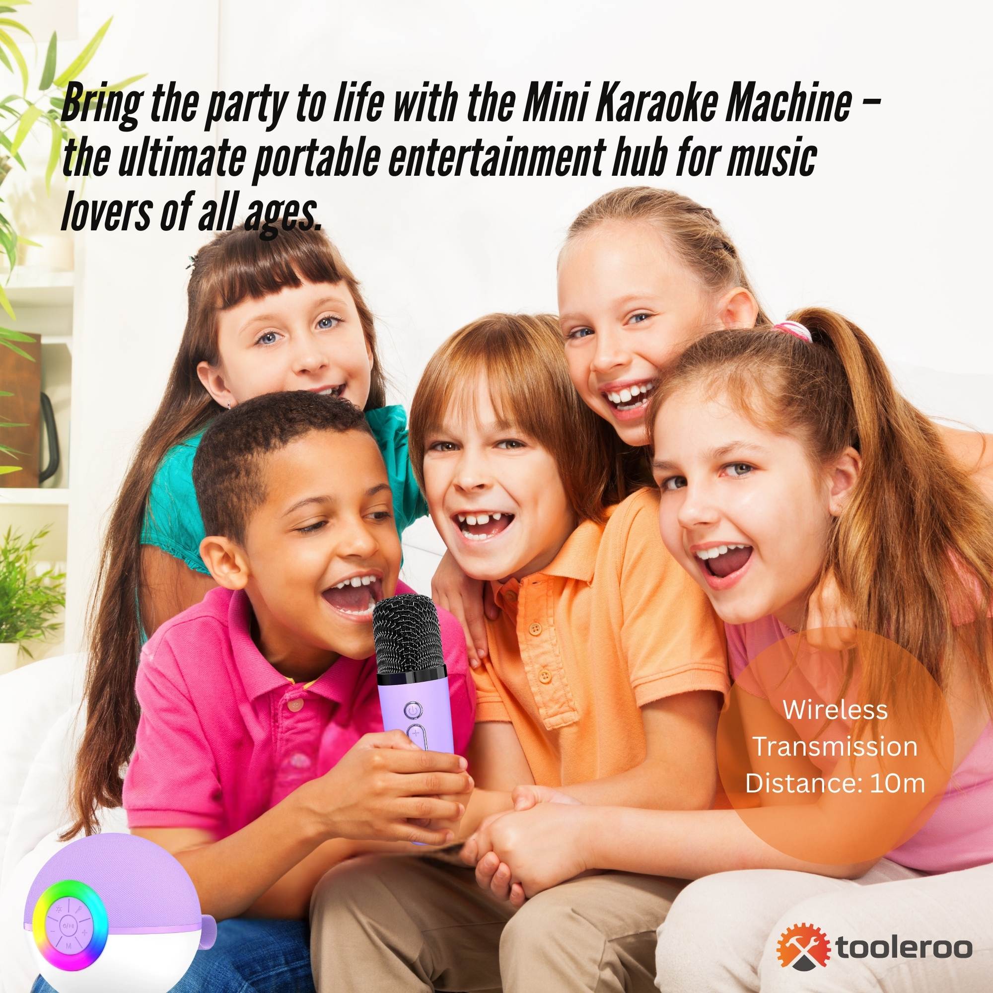 Mini Karaoke Machine - 2x Wireless Microphones Portable Bluetooth Speaker Purple V238-SUPDZ-41169084514384