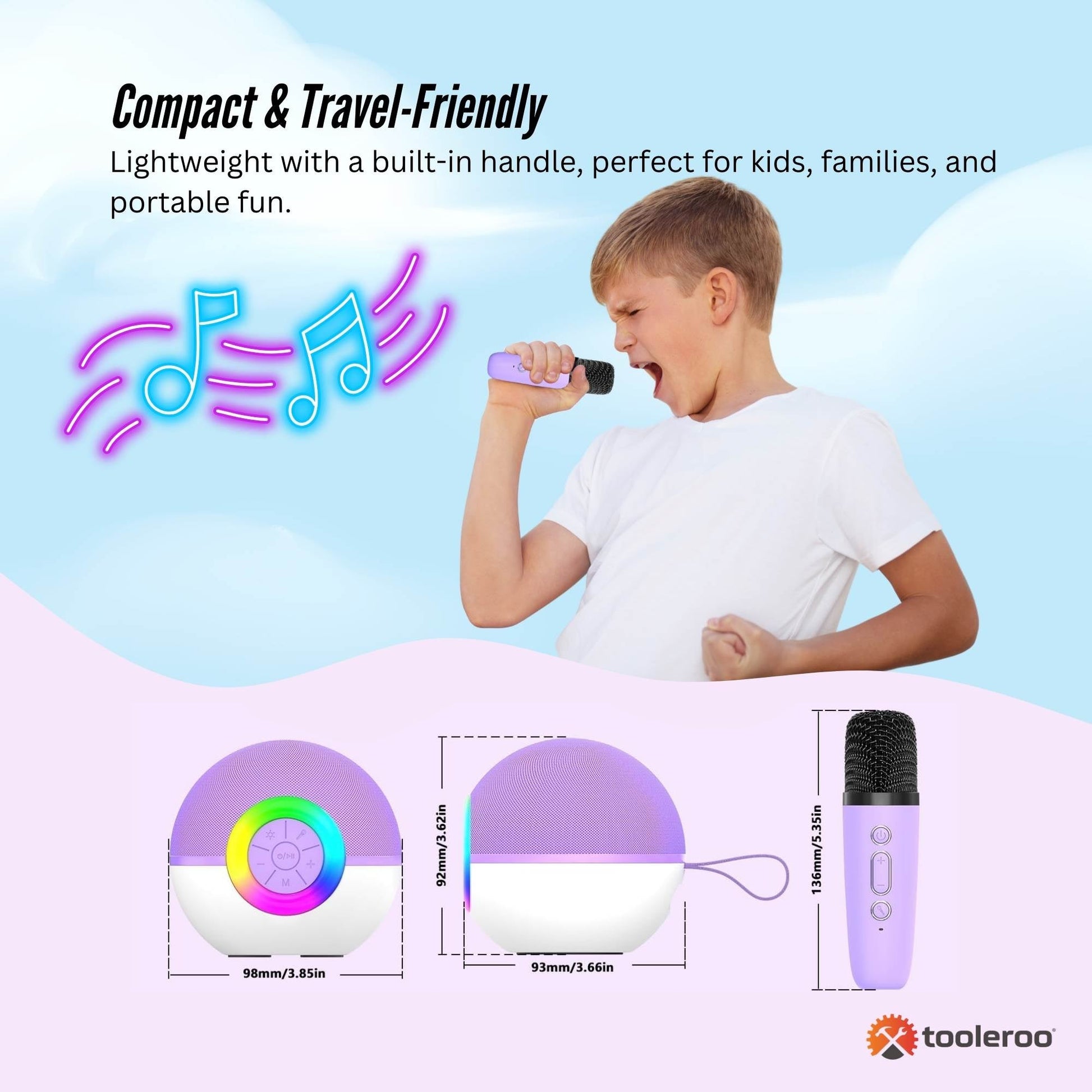 Mini Karaoke Machine - 2x Wireless Microphones Portable Bluetooth Speaker Purple V238-SUPDZ-41169084514384