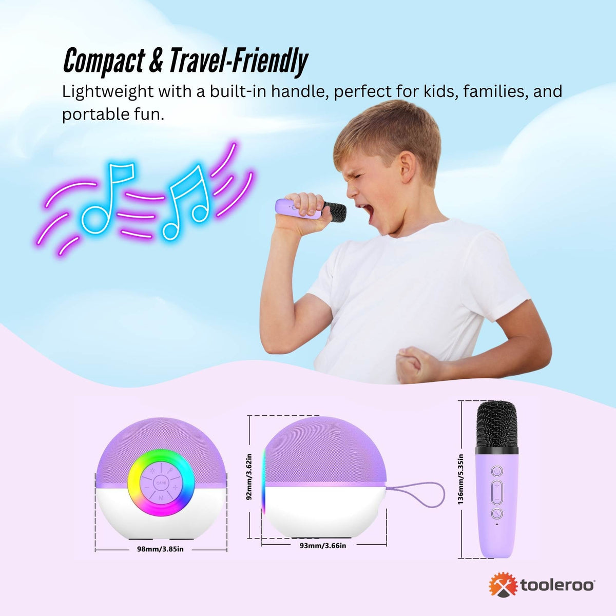 Mini Karaoke Machine - 2x Wireless Microphones Portable Bluetooth Speaker Purple V238-SUPDZ-41169084514384