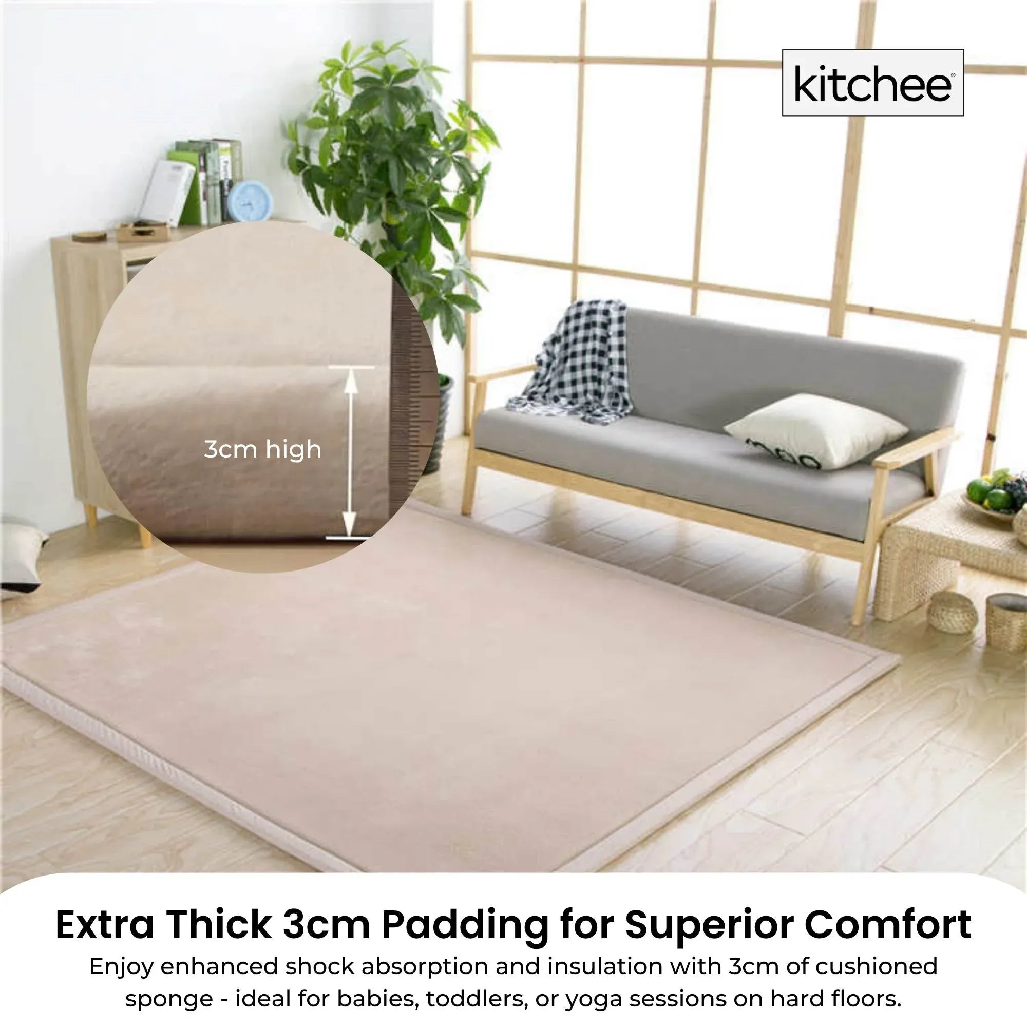 Kitchee Foam Floor Mat 150x200cm - Padded Thick Deep Soft Tatami Style Rug Cream V238-SUPDZ-41169834967120