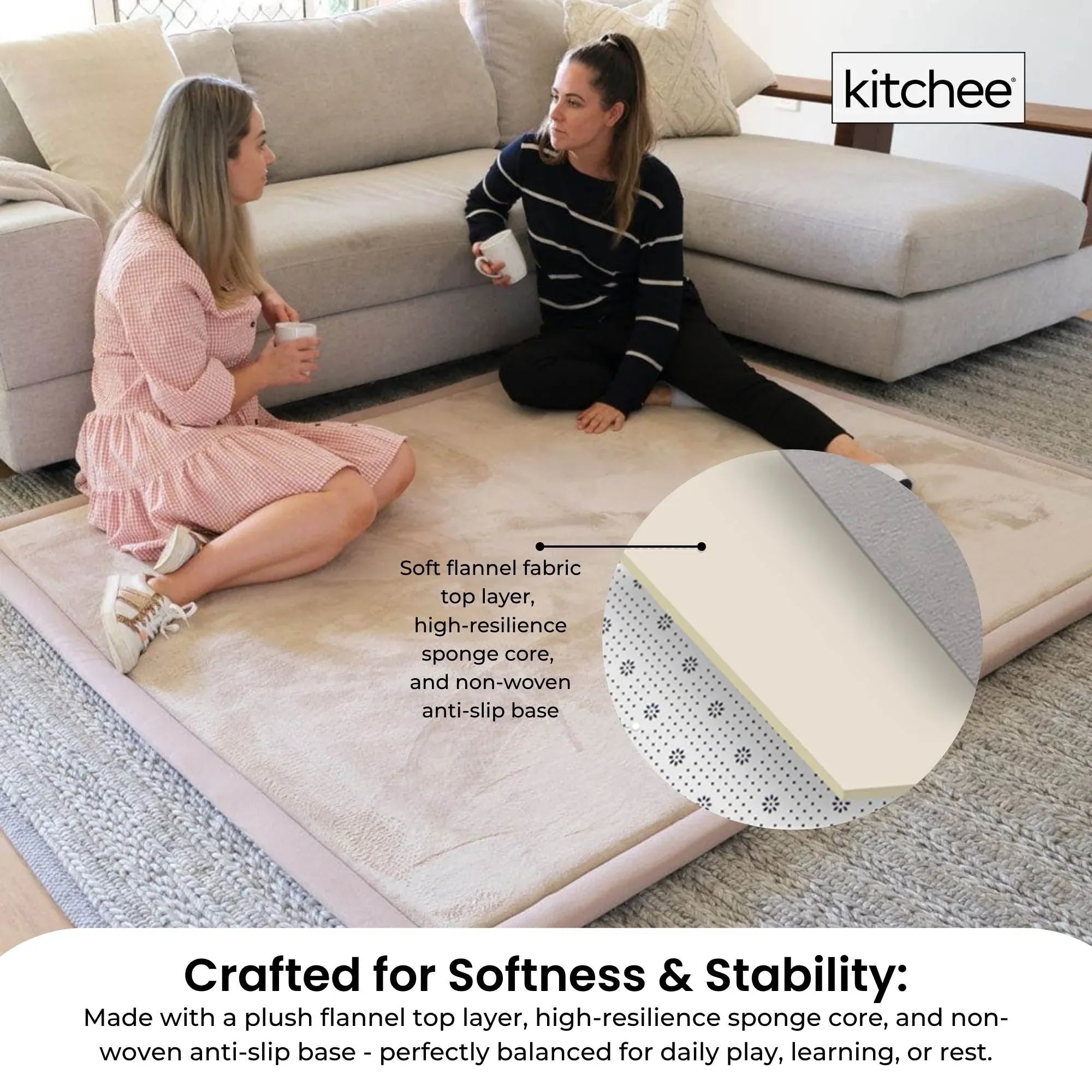 Kitchee Foam Floor Mat 200x200cm - Padded Thick Deep Soft Tatami Style Rug Cream V238-SUPDZ-41169835098192