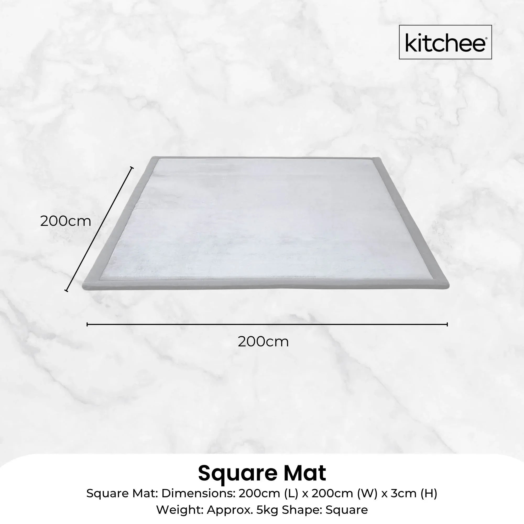 Kitchee Foam Floor Mat 200x200cm - Padded Thick Deep Soft Tatami Style Rug Grey V238-SUPDZ-41169835229264