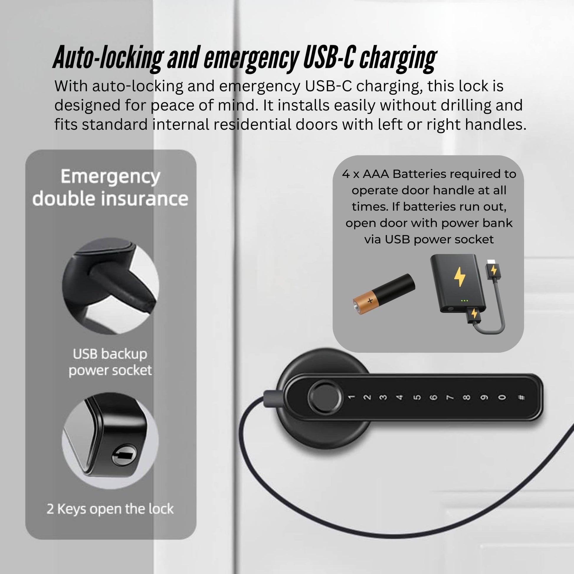 Tooleroo Digital Smart Door Lock Handle - 5in1 Keypad Home Entry Security System V238-SUPDZ-41175156031568