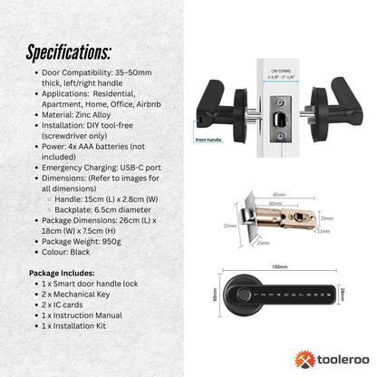 Tooleroo Digital Smart Door Lock Handle - 5in1 Keypad Home Entry Security System V238-SUPDZ-41175156031568