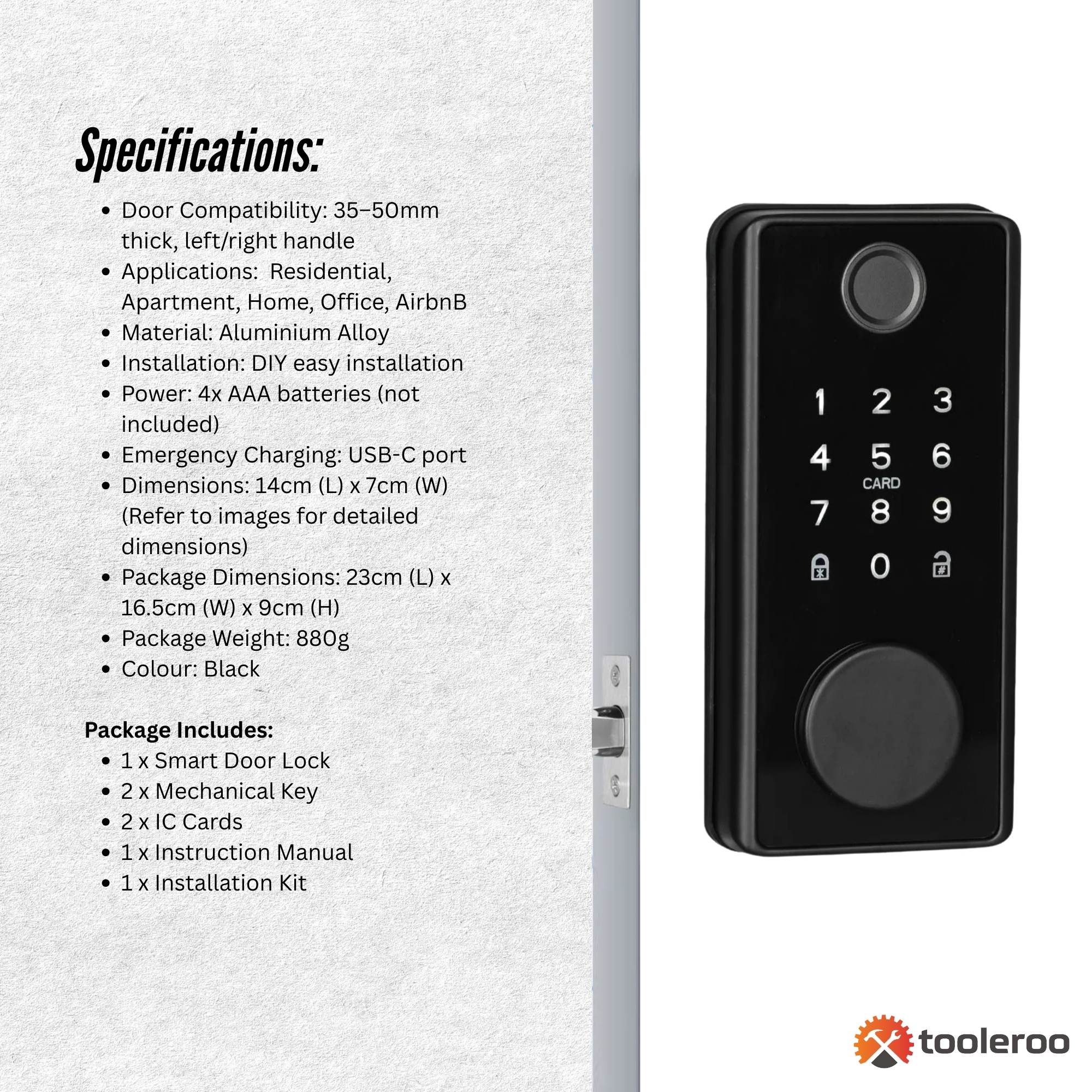 Tooleroo Digital Smart Door Lock Keypad - 5-in-1 Home Entry Security System V238-SUPDZ-41181933174864