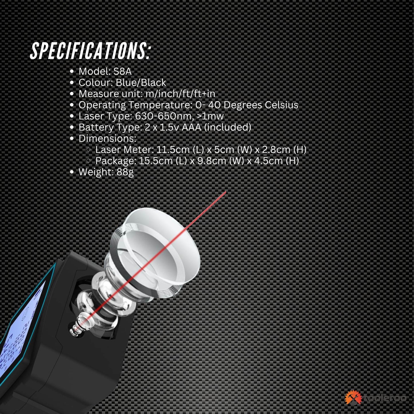 Tooleroo 40m Digital Laser Distance Measurer - LCD Area Volume Meter Tool V238-SUPDZ-41184926629968
