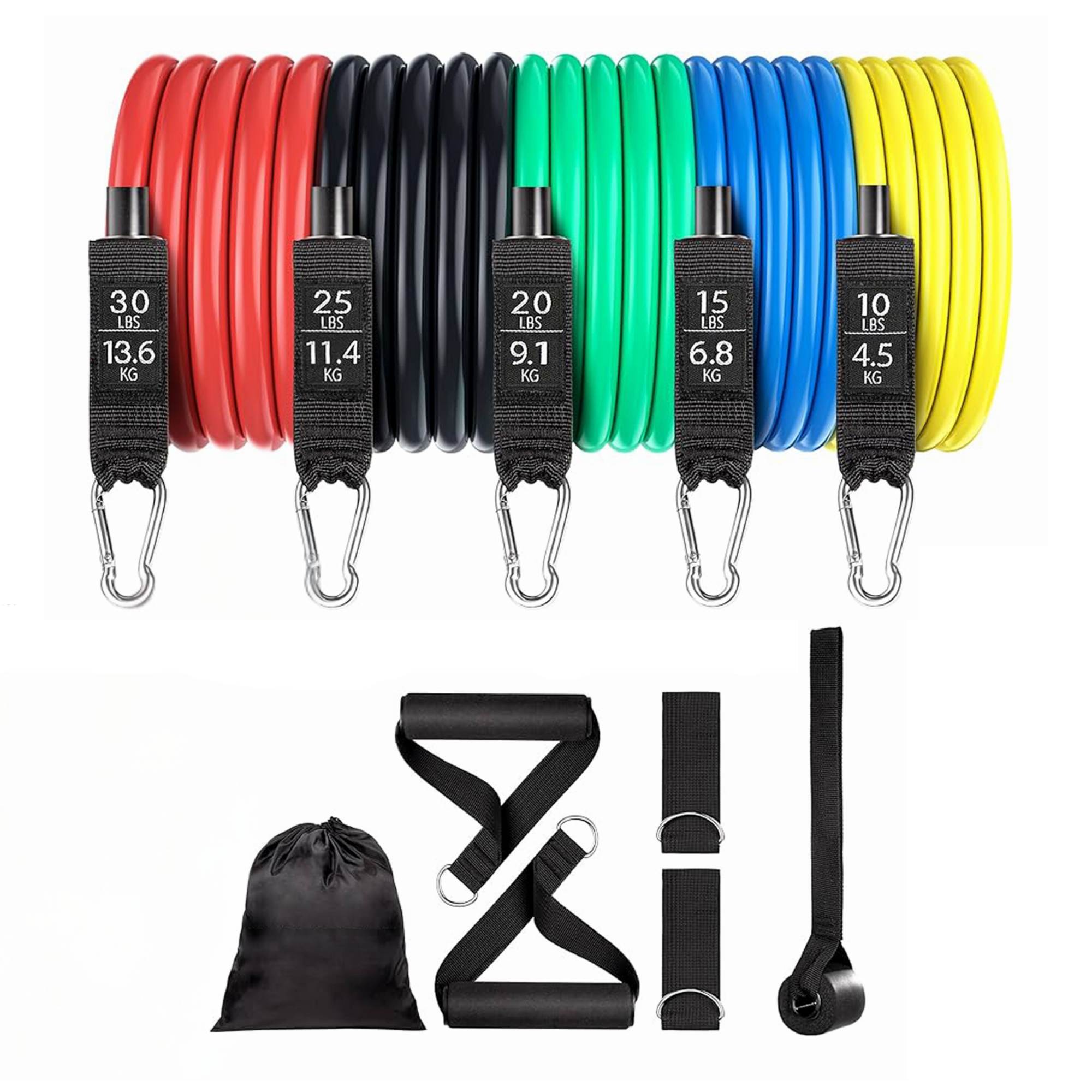 Social Hike Resistance Band Set with Handles - 11pcs Home Workout Kit 4.5-68kg V238-SUPDZ-41187495280720