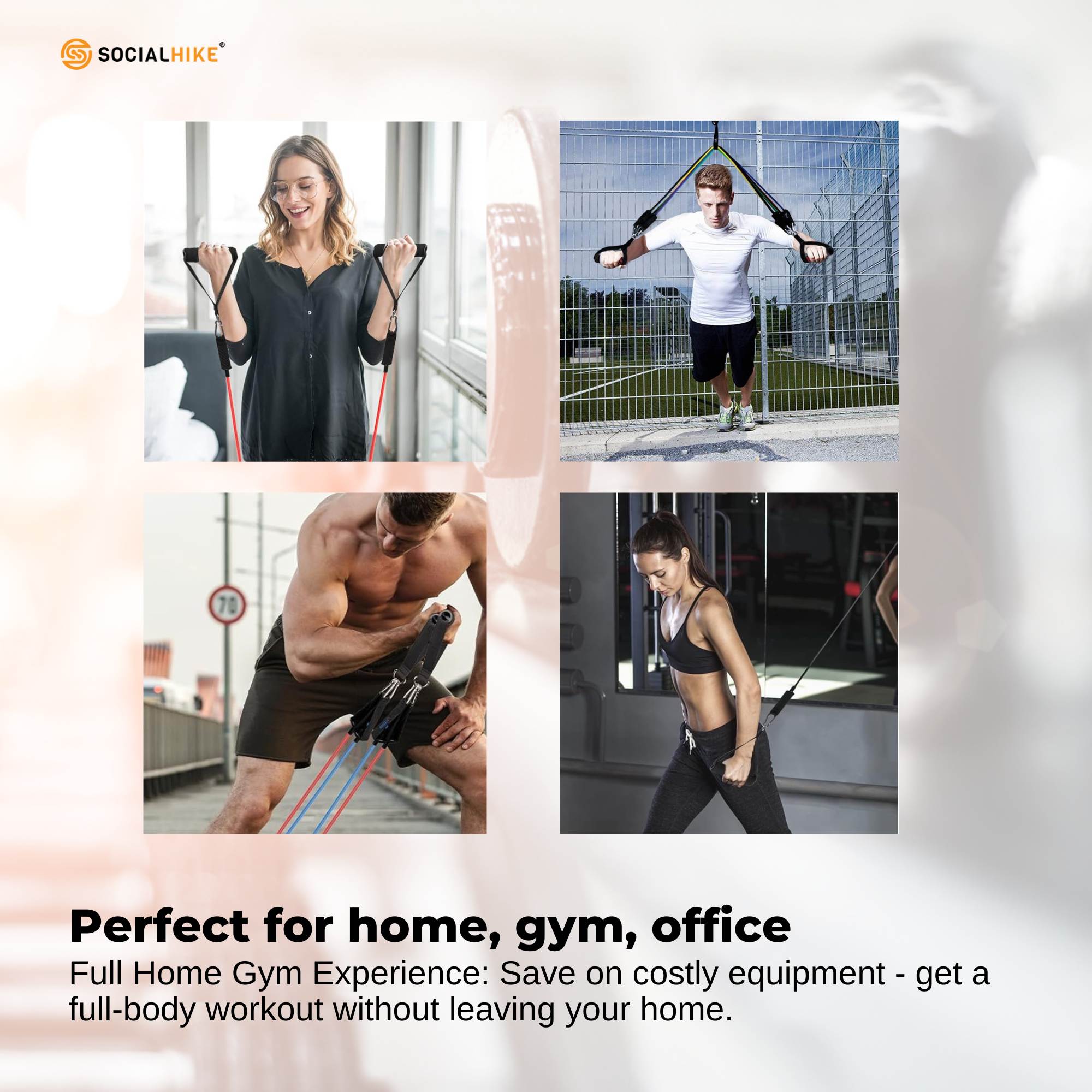 Social Hike Resistance Band Set with Handles - 11pcs Home Workout Kit 4.5-68kg V238-SUPDZ-41187495280720