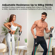Social Hike Resistance Band Set with Handles - 11pcs Home Workout Kit 4.5-68kg V238-SUPDZ-41187495280720