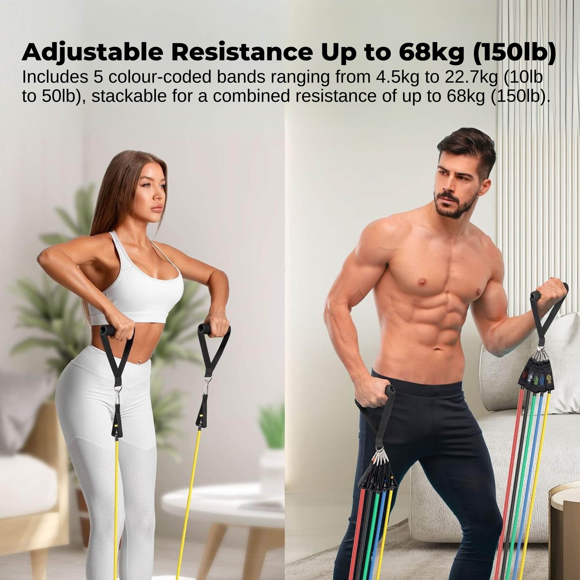 Social Hike Resistance Band Set with Handles - 11pcs Home Workout Kit 4.5-68kg V238-SUPDZ-41187495280720