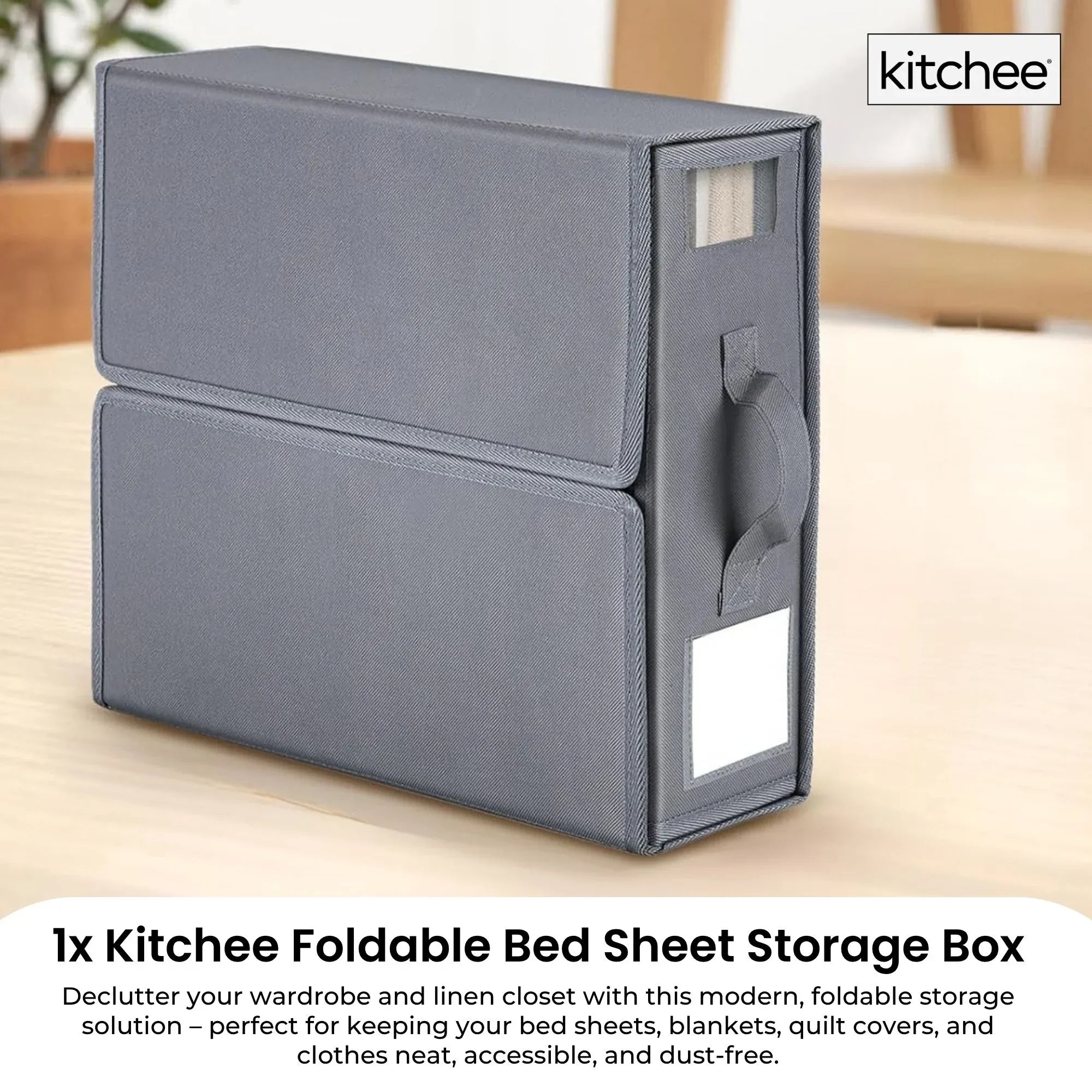 1x Kitchee Foldable Bed Sheet Storage Box - Linen and Closet Organiser Grey V238-SUPDZ-41188720443472
