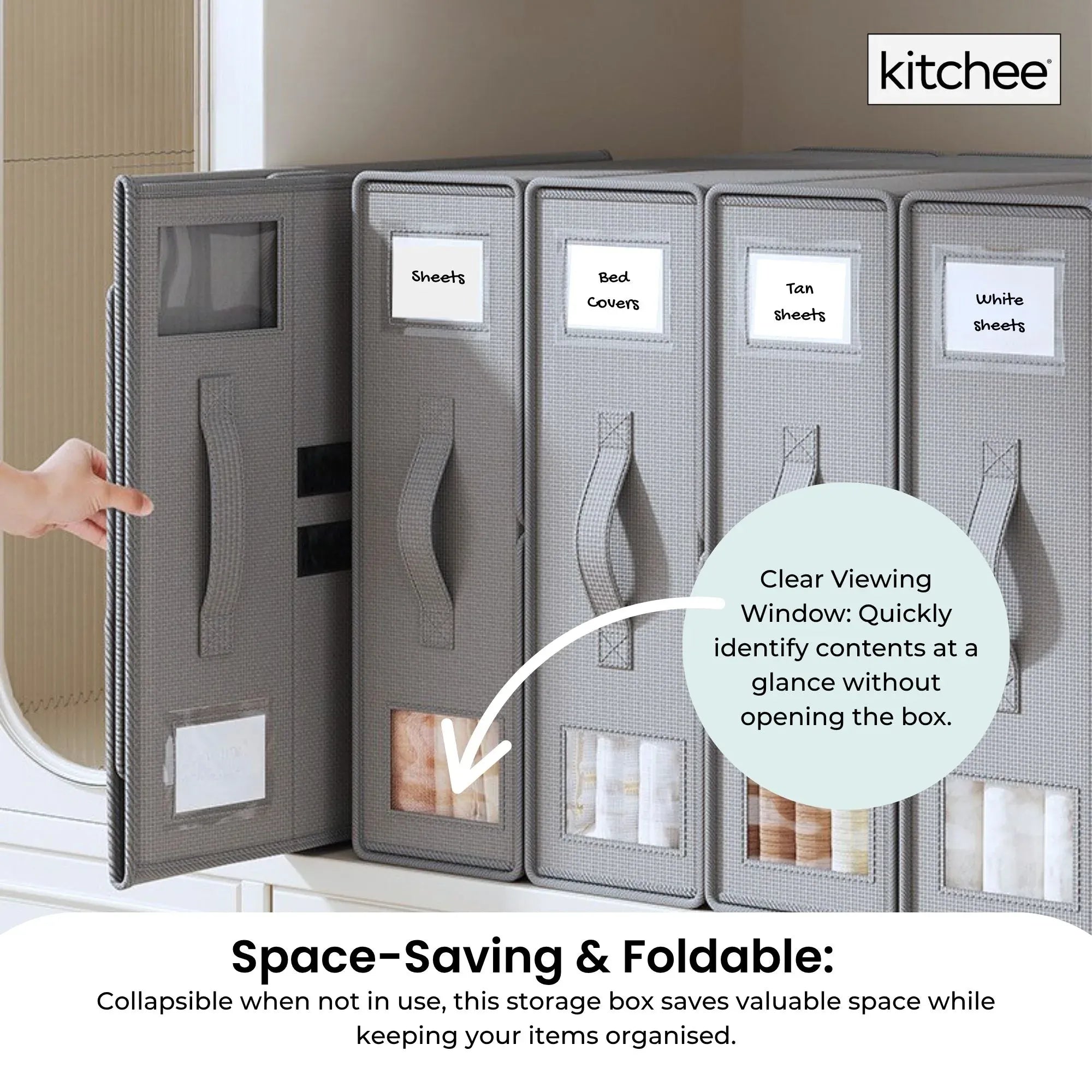 1x Kitchee Foldable Bed Sheet Storage Box - Linen and Closet Organiser Grey V238-SUPDZ-41188720443472