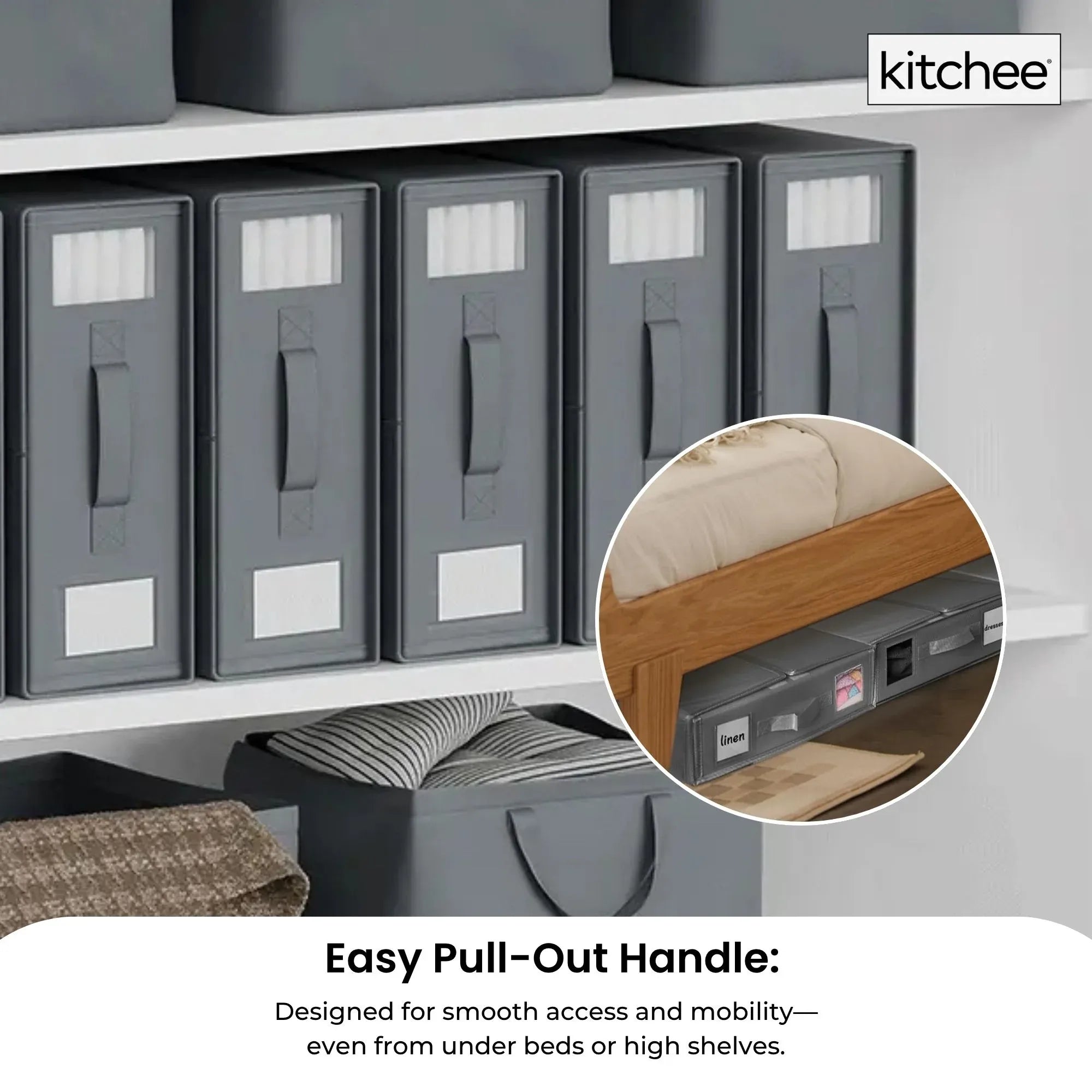 1x Kitchee Foldable Bed Sheet Storage Box - Linen and Closet Organiser Grey V238-SUPDZ-41188720443472