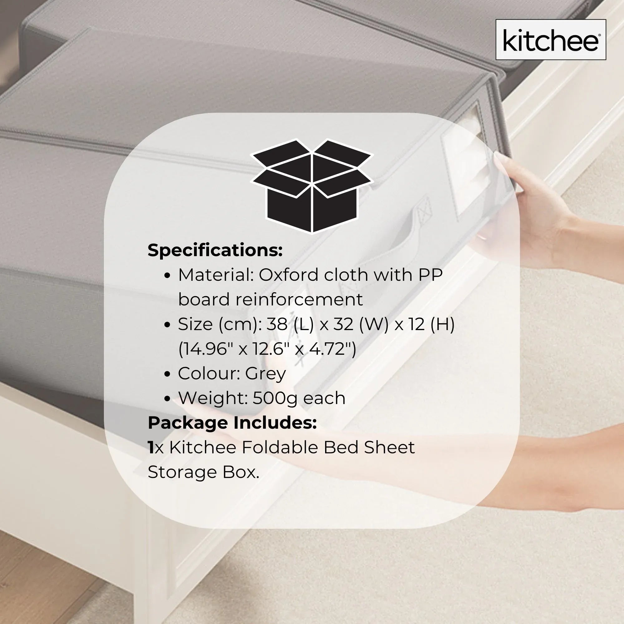 1x Kitchee Foldable Bed Sheet Storage Box - Linen and Closet Organiser Grey V238-SUPDZ-41188720443472