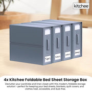 4x Kitchee Foldable Bed Sheet Storage Box - Linen and Closet Organiser Grey V238-SUPDZ-41188839948368