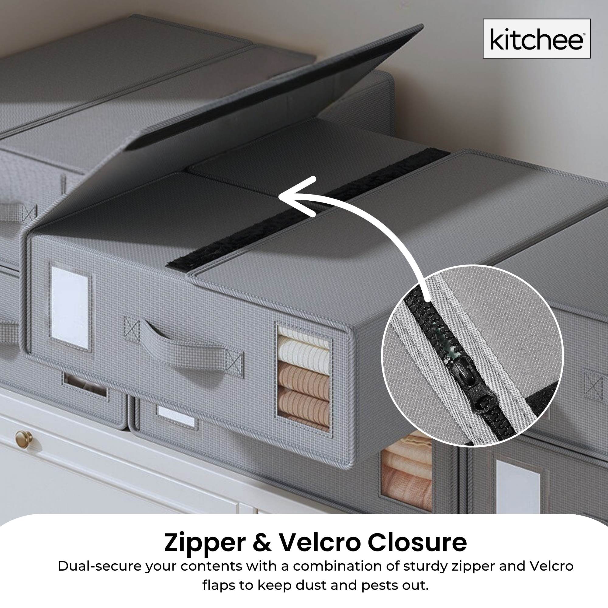 4x Kitchee Foldable Bed Sheet Storage Box - Linen and Closet Organiser Grey V238-SUPDZ-41188839948368