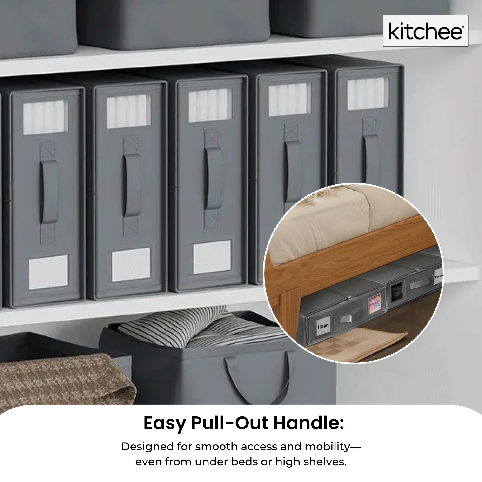 4x Kitchee Foldable Bed Sheet Storage Box - Linen and Closet Organiser Grey V238-SUPDZ-41188839948368