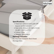 4x Kitchee Foldable Bed Sheet Storage Box - Linen and Closet Organiser Grey V238-SUPDZ-41188839948368