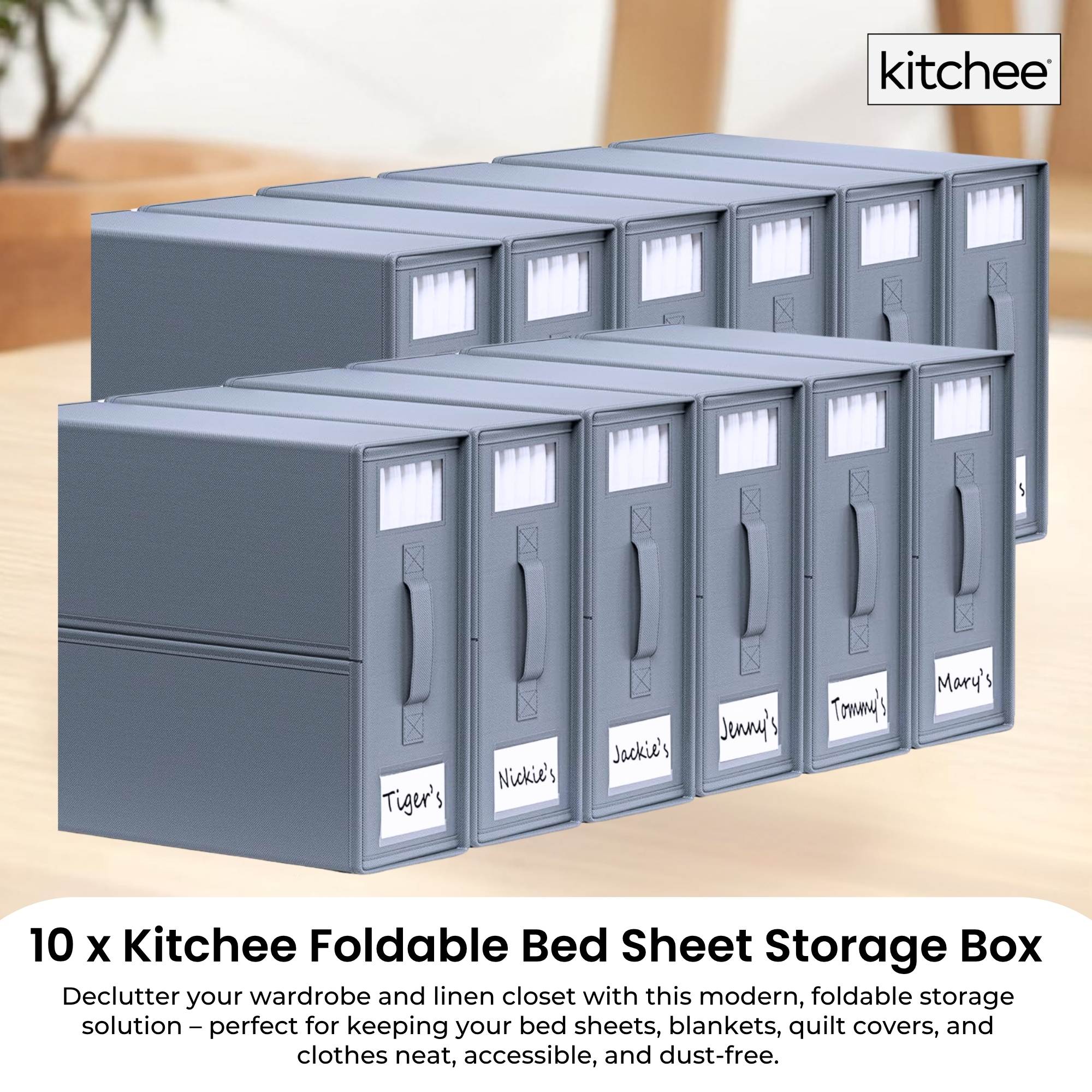 10x Kitchee Foldable Bed Sheet Storage Box - Linen and Closet Organiser Grey V238-SUPDZ-41188849090640
