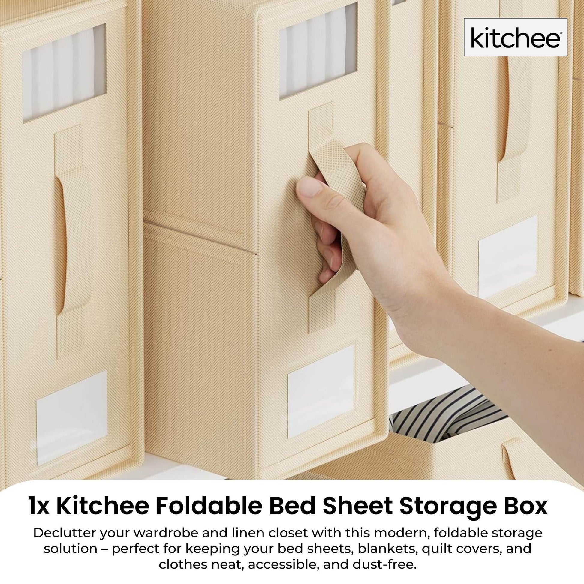 1x Kitchee Foldable Bed Sheet Storage Box - Linen and Closet Organiser Beige V238-SUPDZ-41188856037456