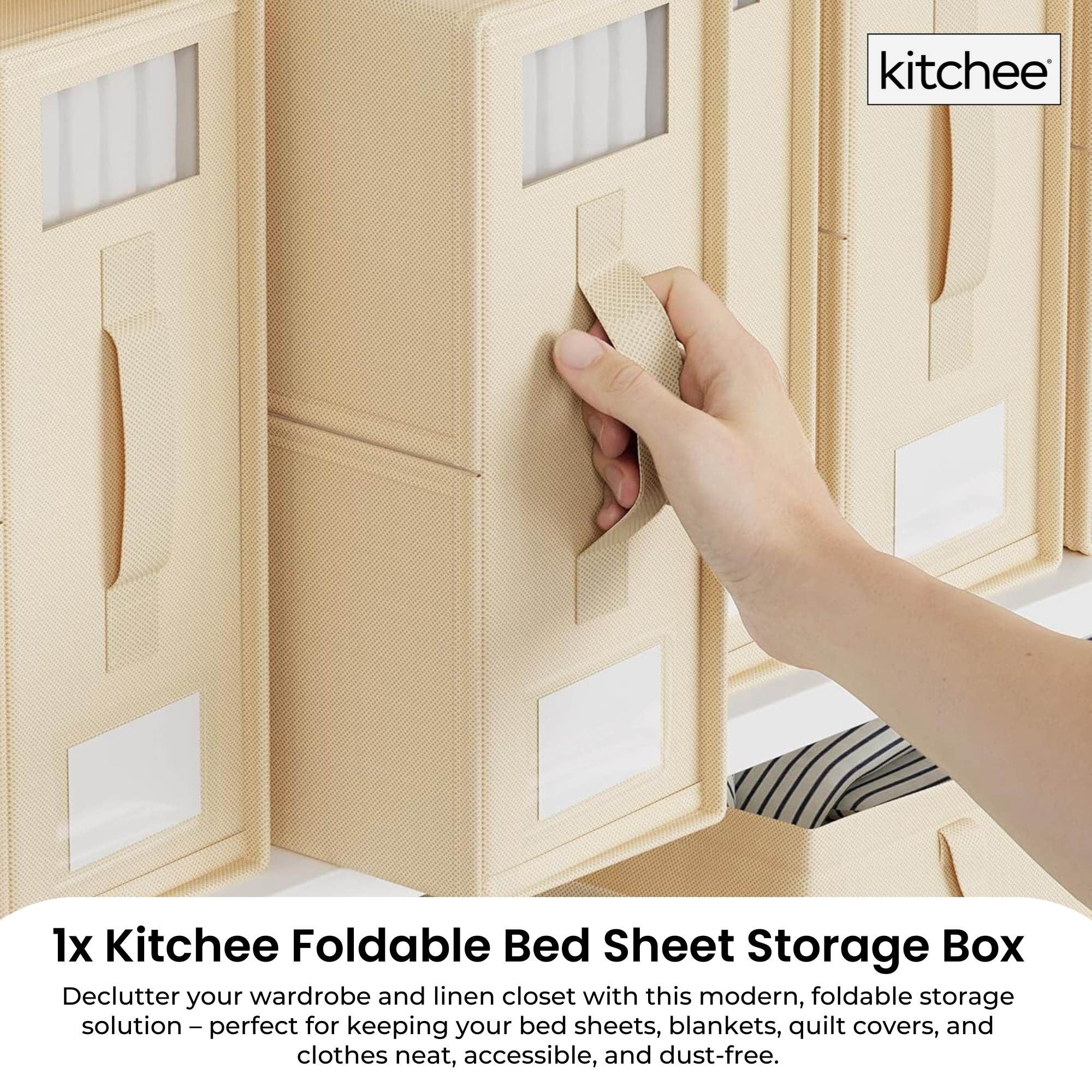 1x Kitchee Foldable Bed Sheet Storage Box - Linen and Closet Organiser Beige V238-SUPDZ-41188856037456