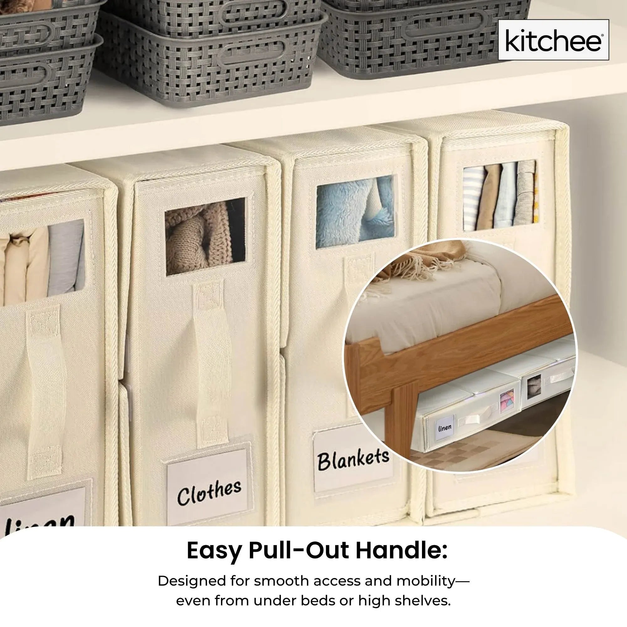 1x Kitchee Foldable Bed Sheet Storage Box - Linen and Closet Organiser Beige V238-SUPDZ-41188856037456
