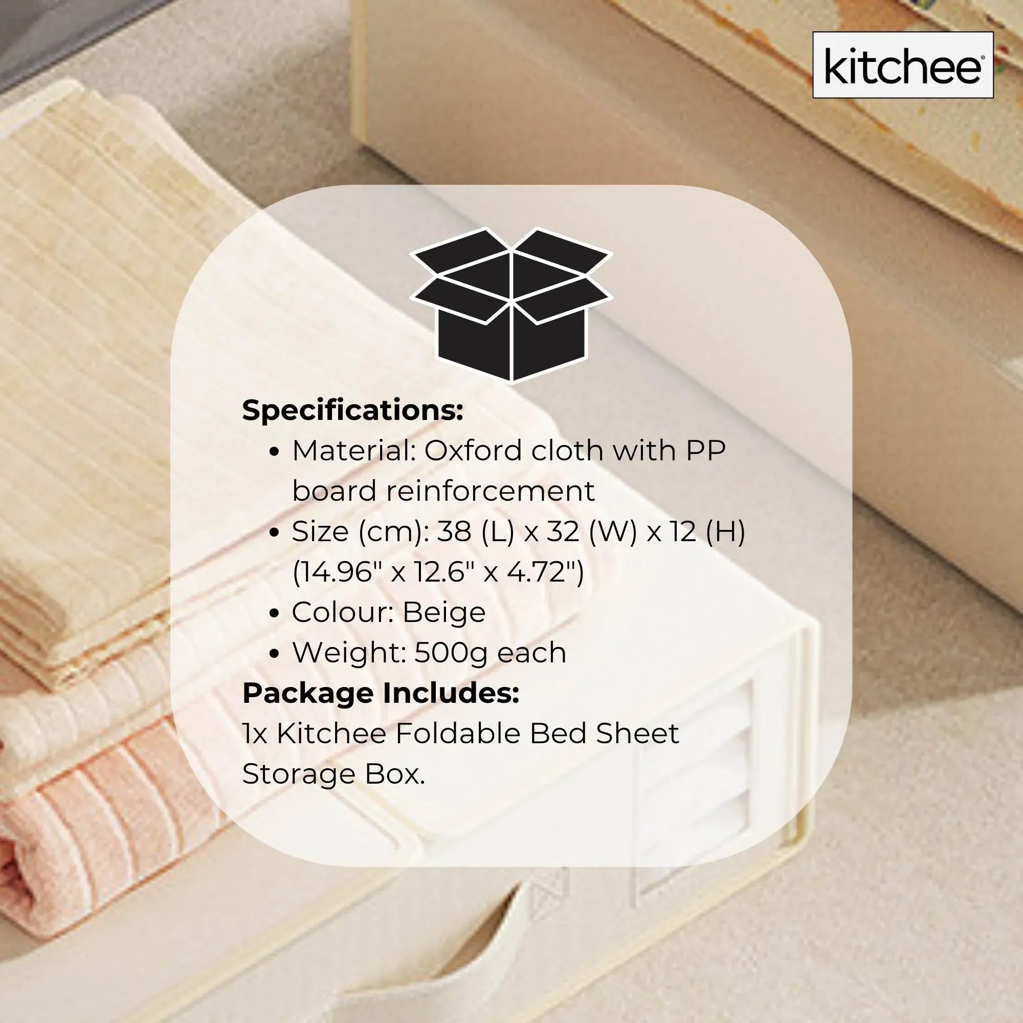 1x Kitchee Foldable Bed Sheet Storage Box - Linen and Closet Organiser Beige V238-SUPDZ-41188856037456