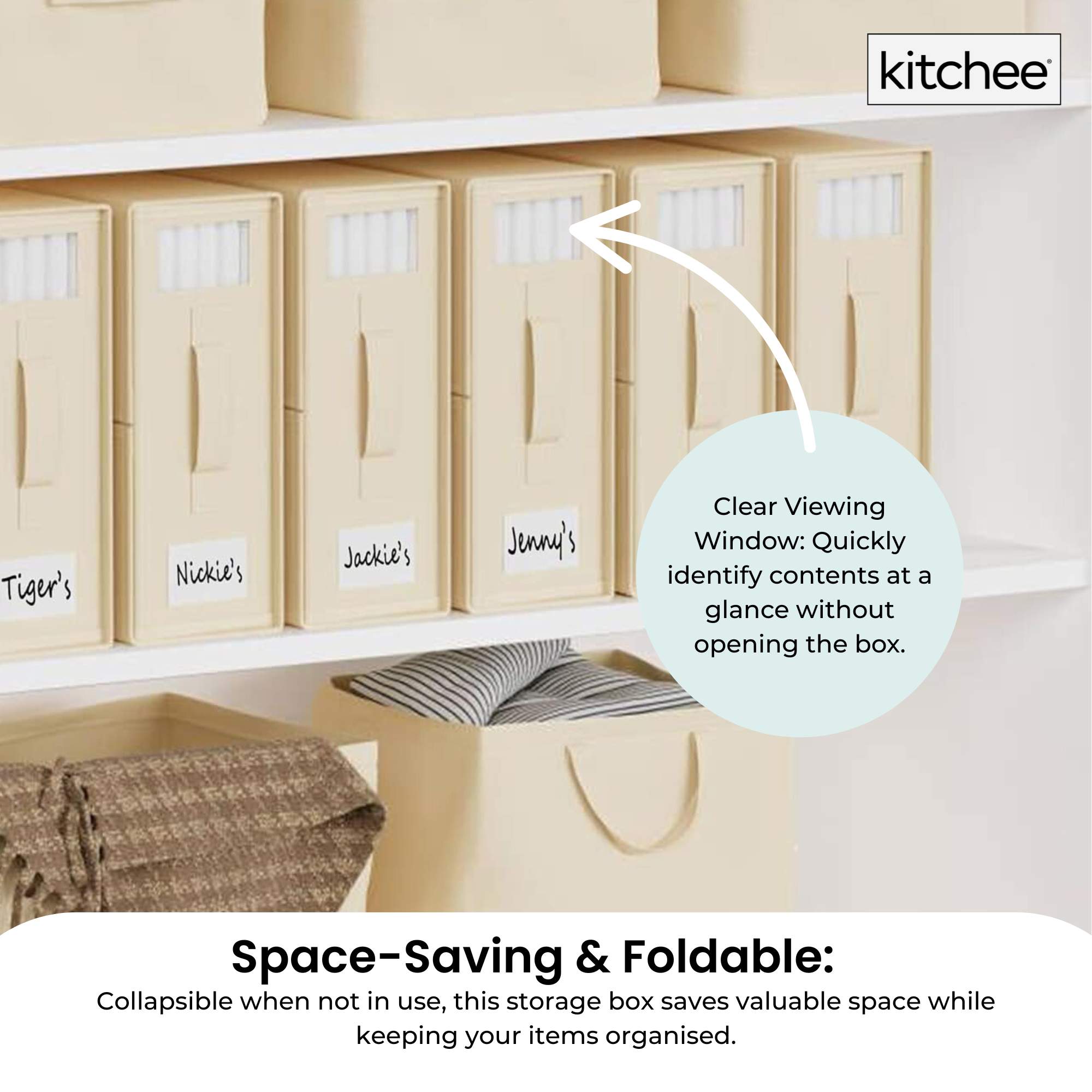 4x Kitchee Foldable Bed Sheet Storage Box - Linen and Closet Organiser Beige V238-SUPDZ-41188860067920