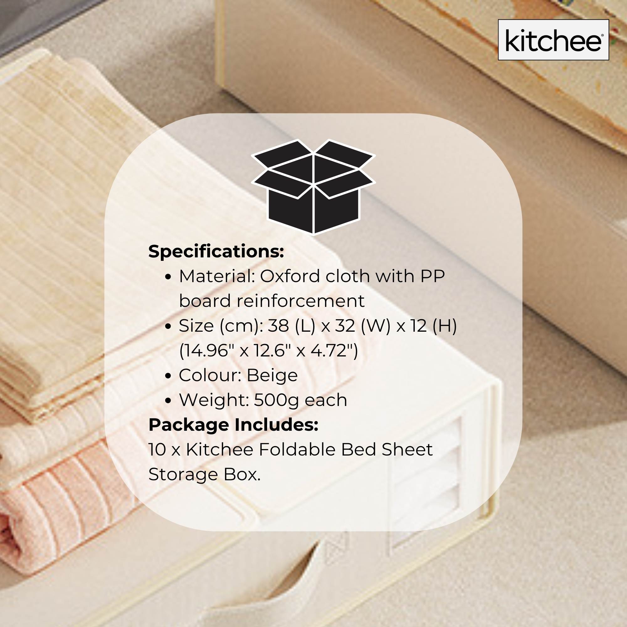 10x Kitchee Foldable Bed Sheet Storage Box - Linen and Closet Organiser Beige V238-SUPDZ-41188861771856