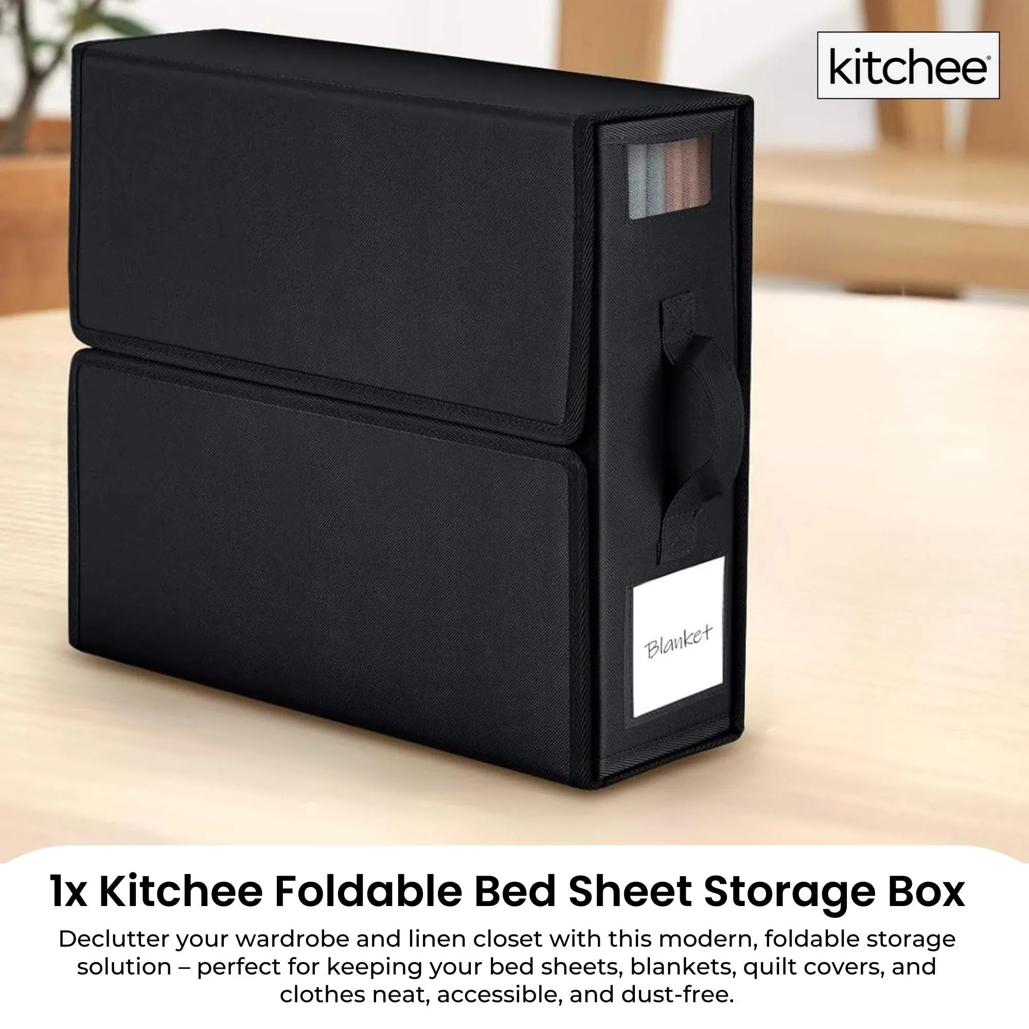 1x Kitchee Foldable Bed Sheet Storage Box - Linen and Closet Organiser Black V238-SUPDZ-41188864196688