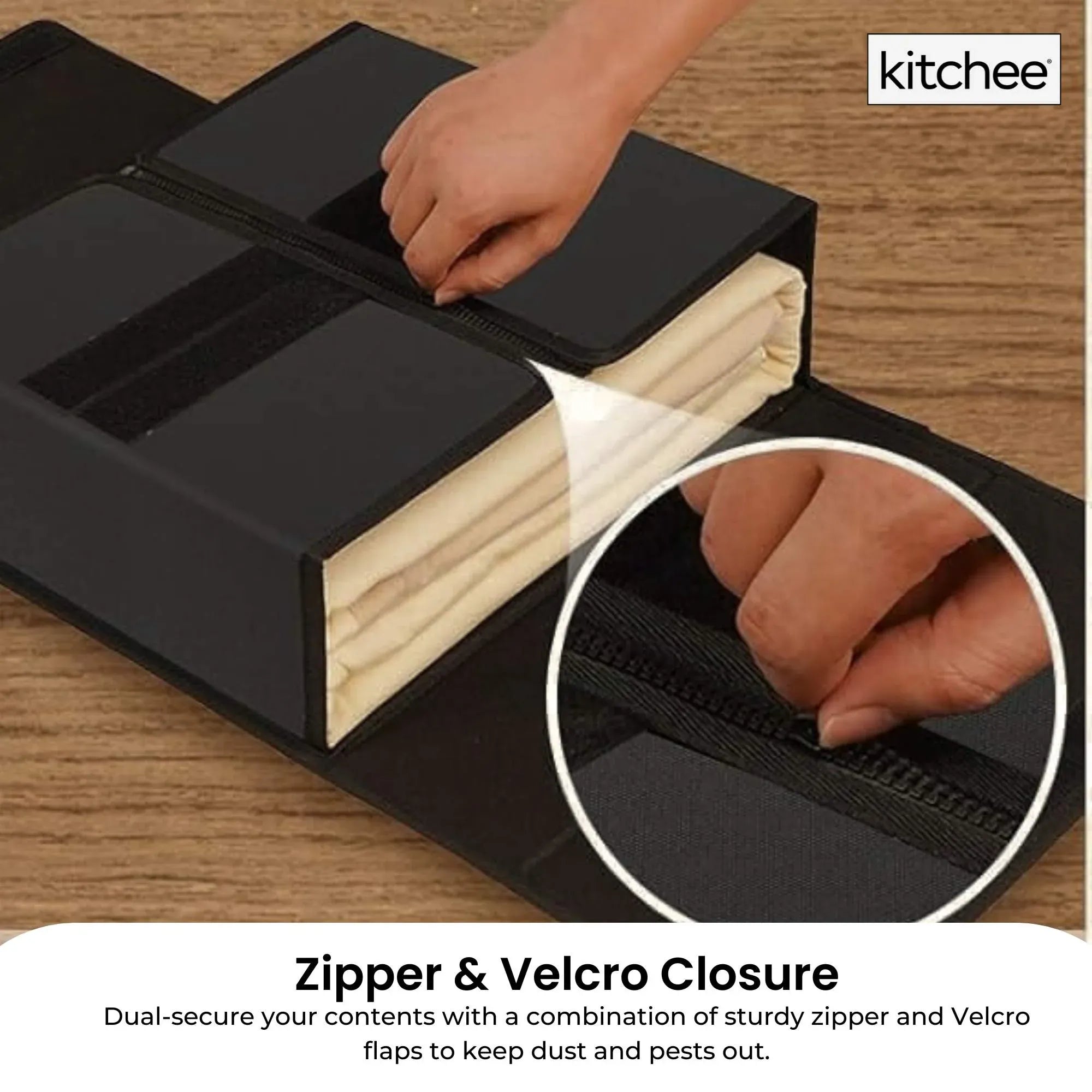 1x Kitchee Foldable Bed Sheet Storage Box - Linen and Closet Organiser Black V238-SUPDZ-41188864196688