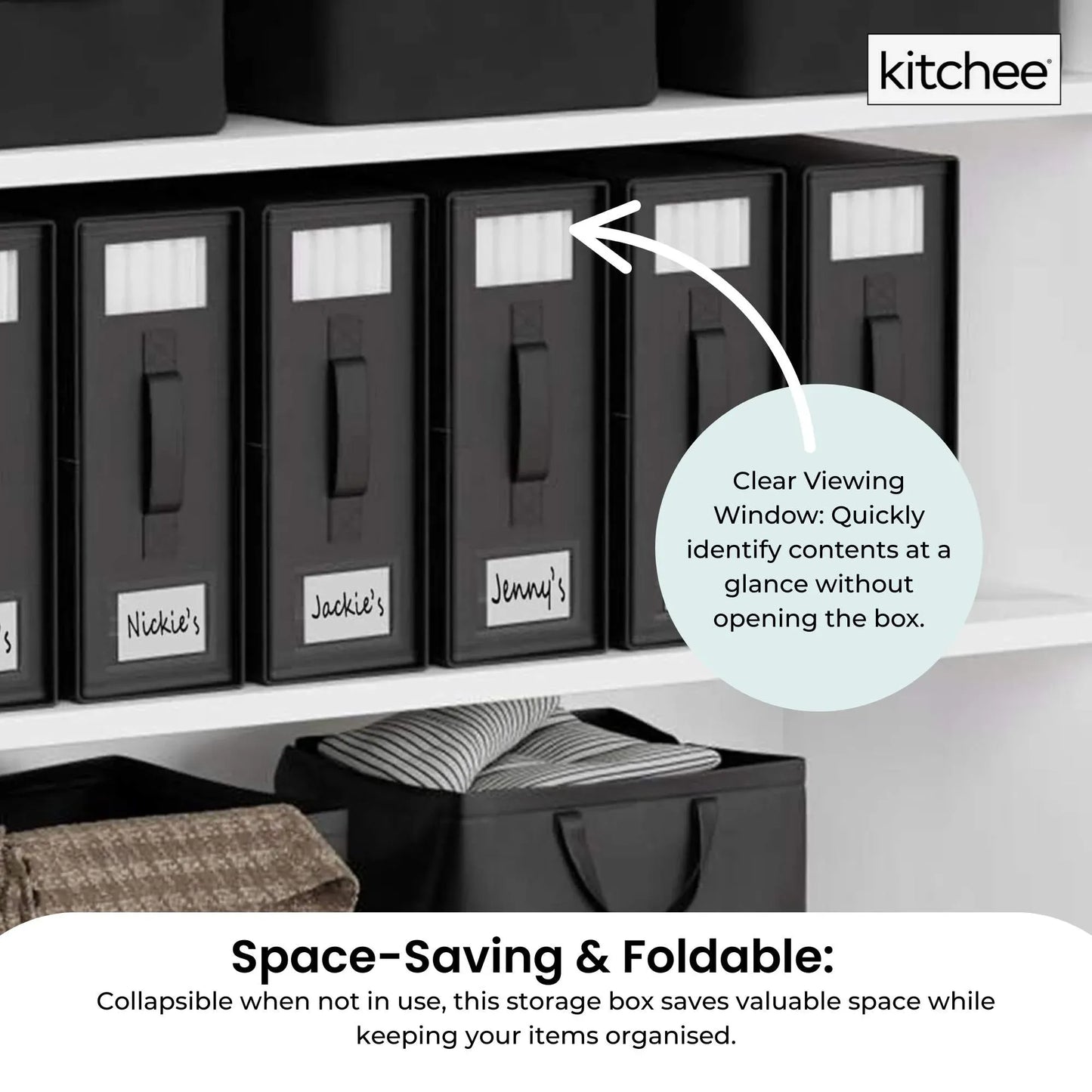 1x Kitchee Foldable Bed Sheet Storage Box - Linen and Closet Organiser Black V238-SUPDZ-41188864196688