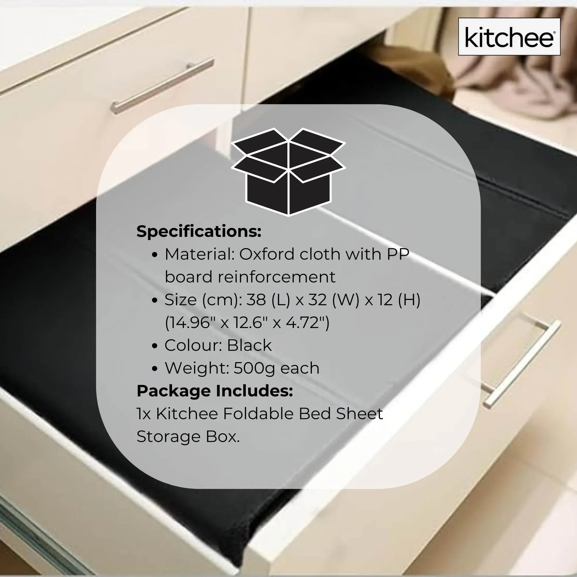 1x Kitchee Foldable Bed Sheet Storage Box - Linen and Closet Organiser Black V238-SUPDZ-41188864196688