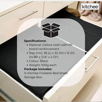 1x Kitchee Foldable Bed Sheet Storage Box - Linen and Closet Organiser Black V238-SUPDZ-41188864196688