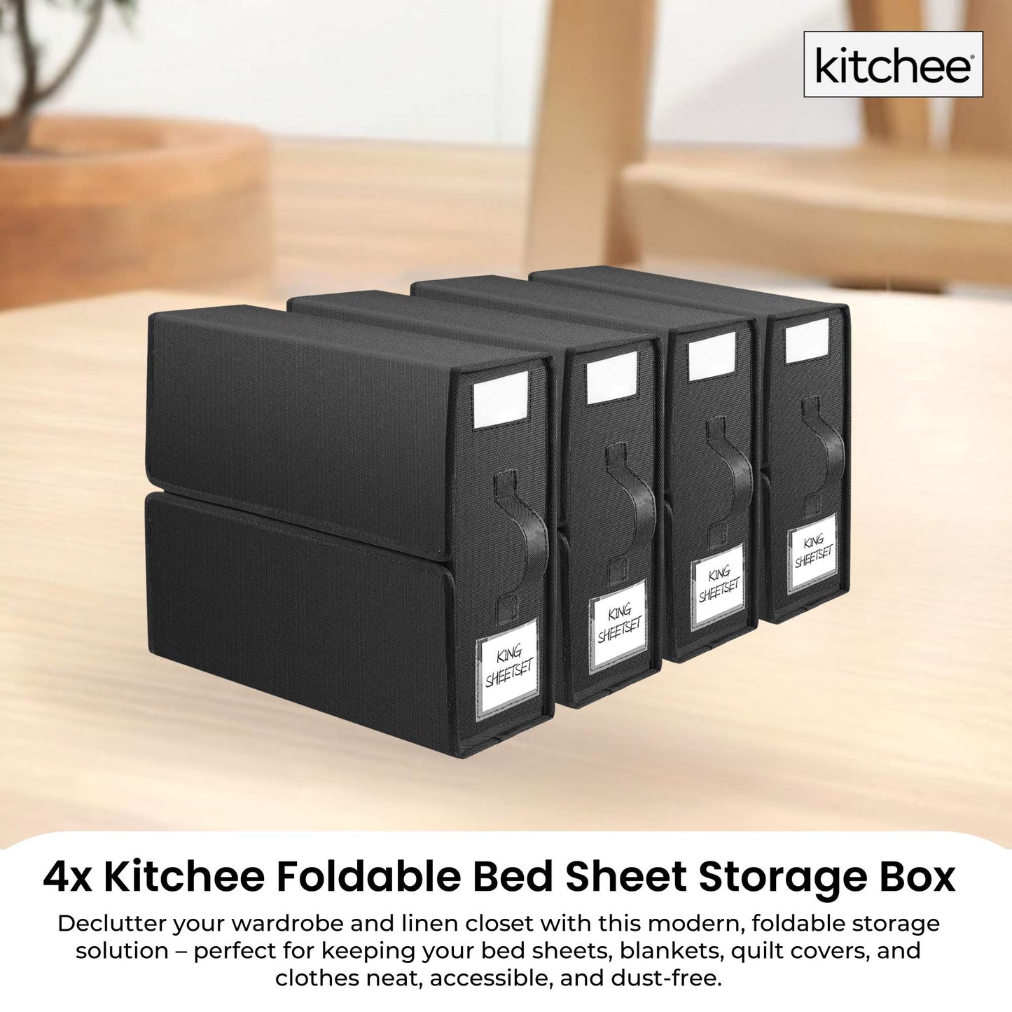 4x Kitchee Foldable Bed Sheet Storage Box - Linen and Closet Organiser Black V238-SUPDZ-41188865409104