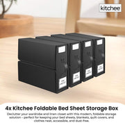 4x Kitchee Foldable Bed Sheet Storage Box - Linen and Closet Organiser Black V238-SUPDZ-41188865409104