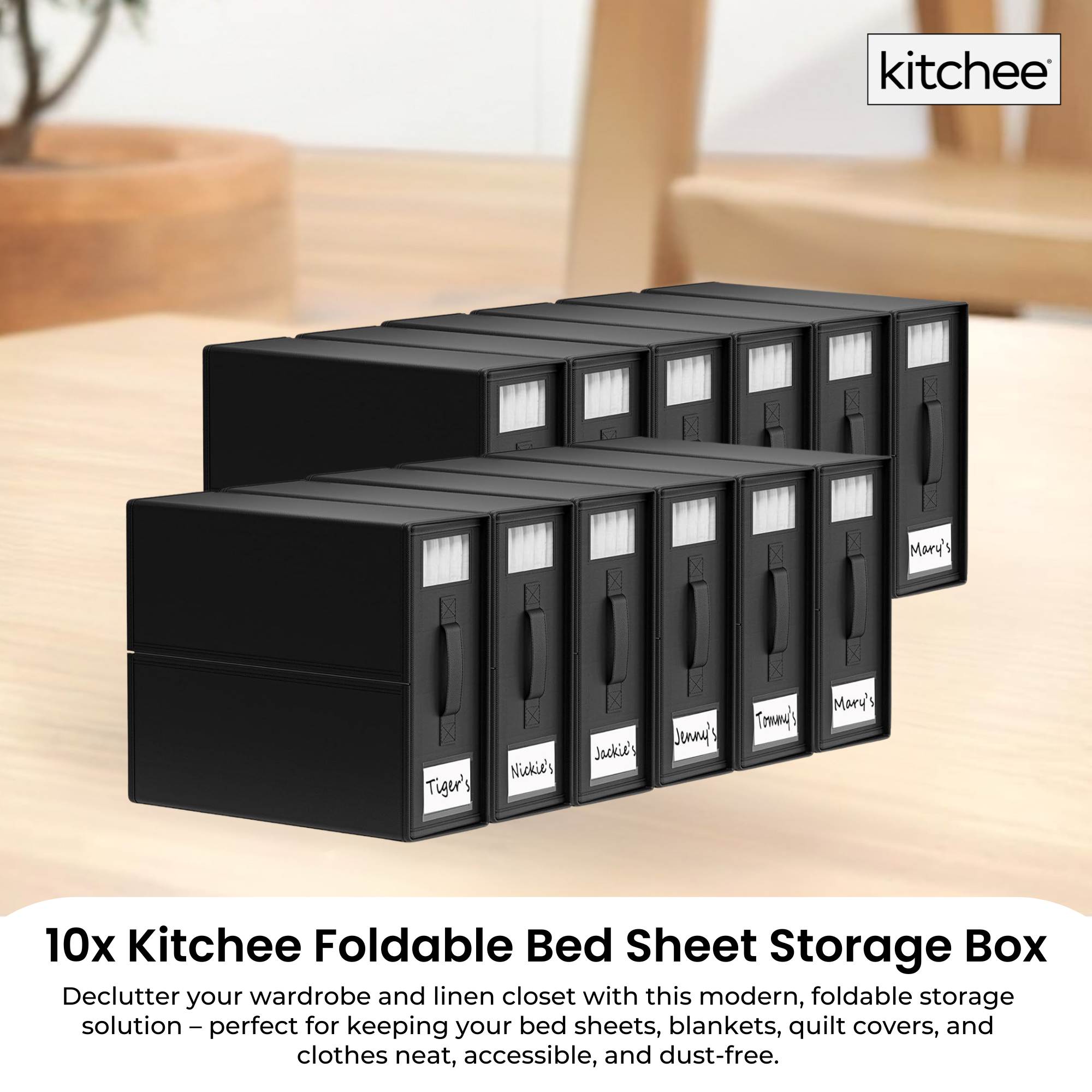 10x Kitchee Foldable Bed Sheet Storage Box - Linen and Closet Organiser Black V238-SUPDZ-41188868915280