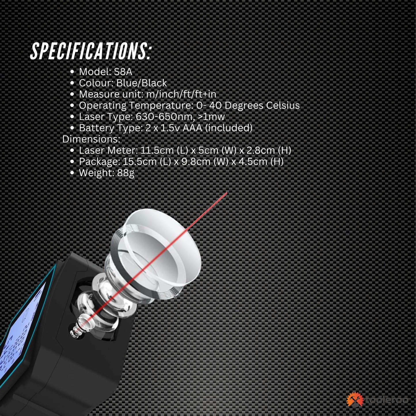Tooleroo 70m Digital Laser Distance Measurer - LCD Area Volume Meter Tool V238-SUPDZ-41190047350864
