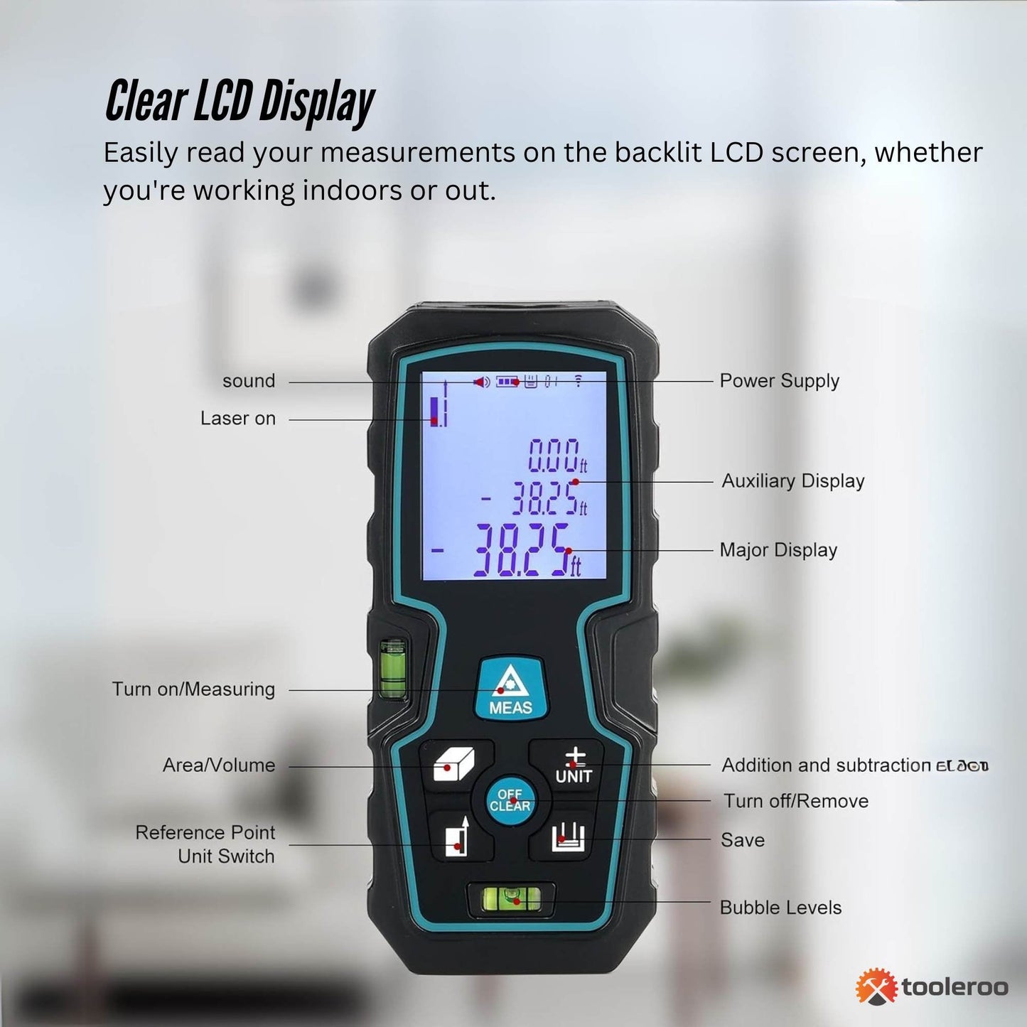 Tooleroo 100m Digital Laser Distance Measurer - LCD Area Volume Meter Tool V238-SUPDZ-41190050103376
