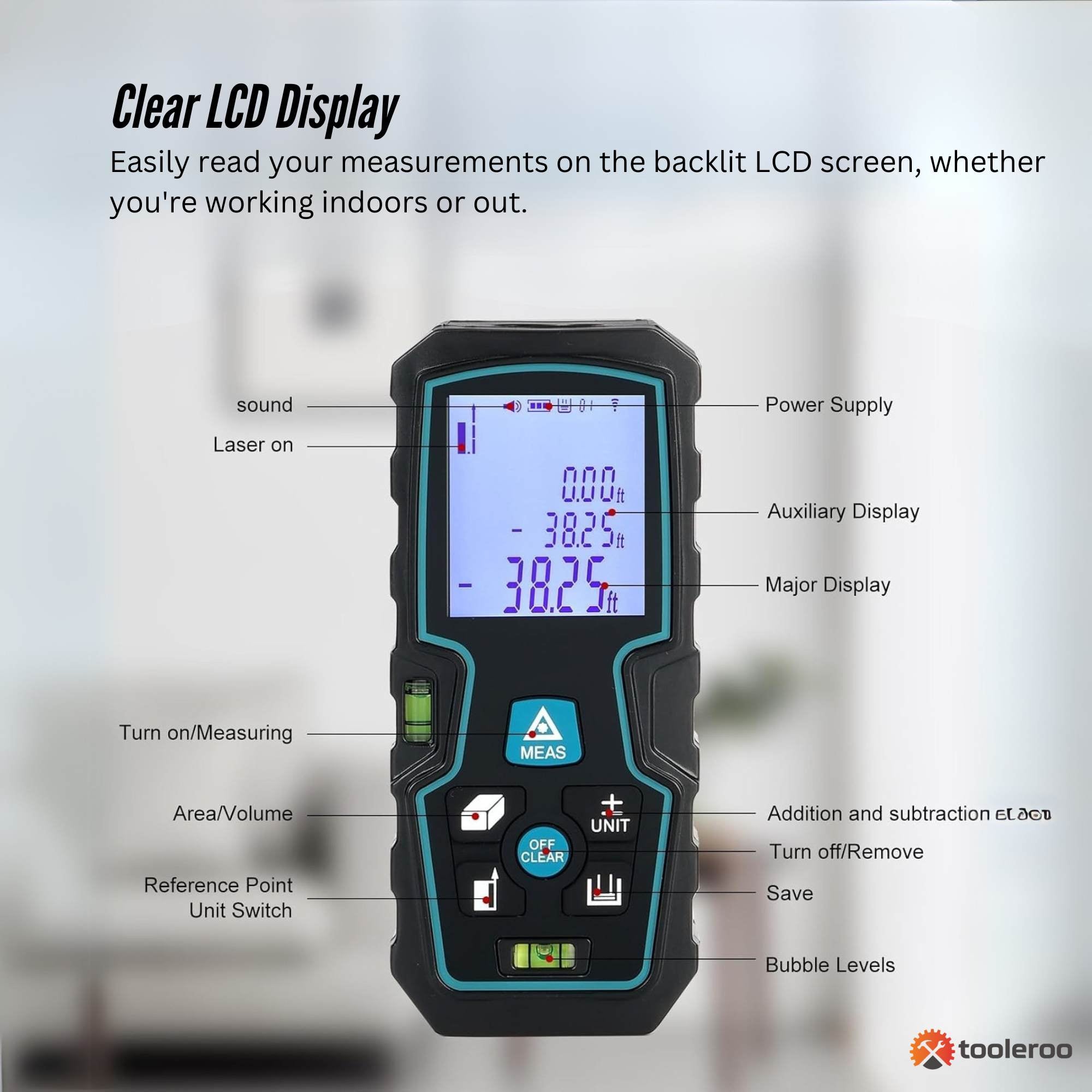 Tooleroo 100m Digital Laser Distance Measurer - LCD Area Volume Meter Tool V238-SUPDZ-41190050103376