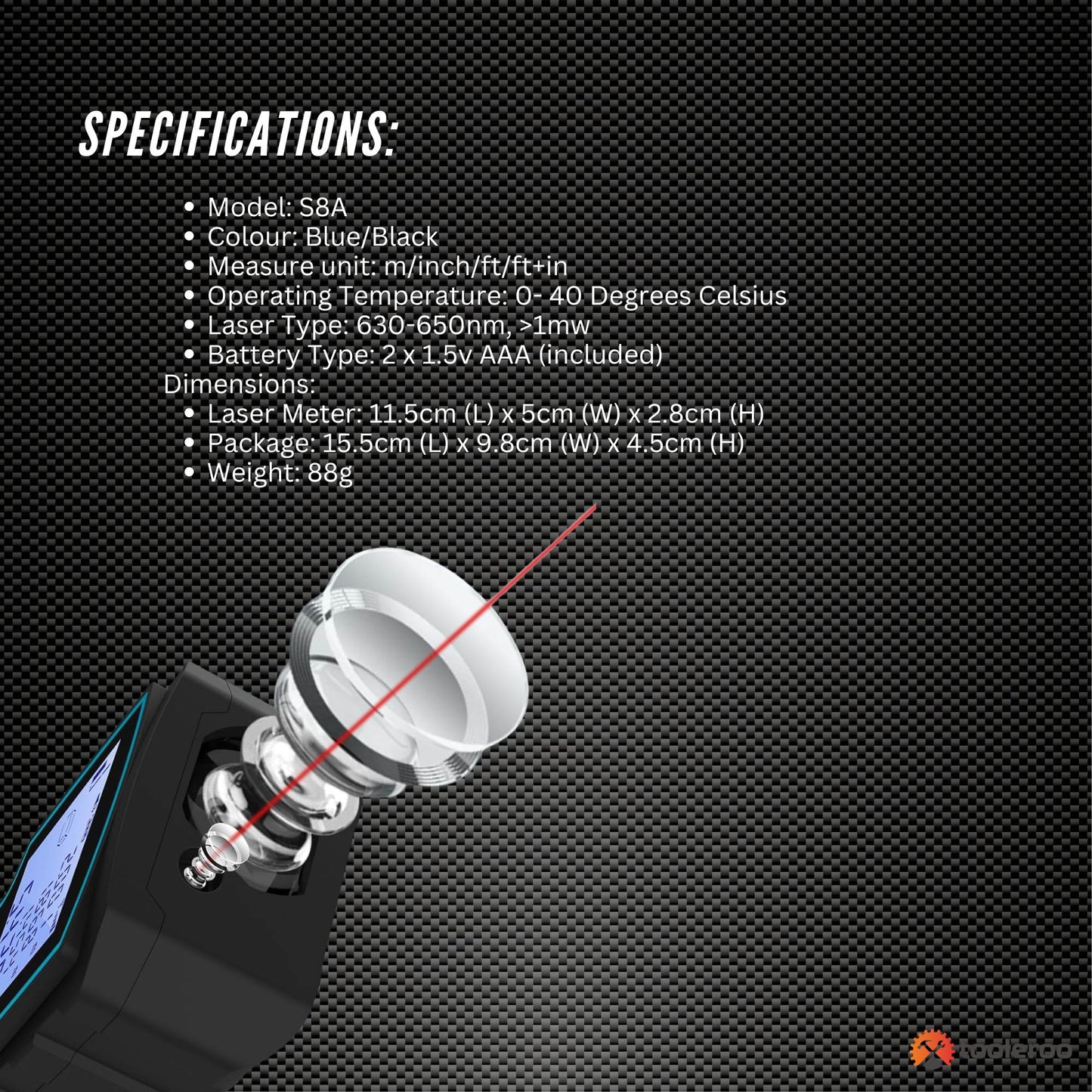 Tooleroo 100m Digital Laser Distance Measurer - LCD Area Volume Meter Tool V238-SUPDZ-41190050103376