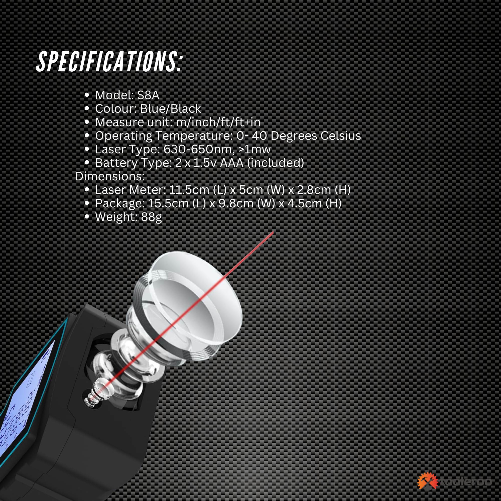 Tooleroo 100m Digital Laser Distance Measurer - LCD Area Volume Meter Tool V238-SUPDZ-41190050103376