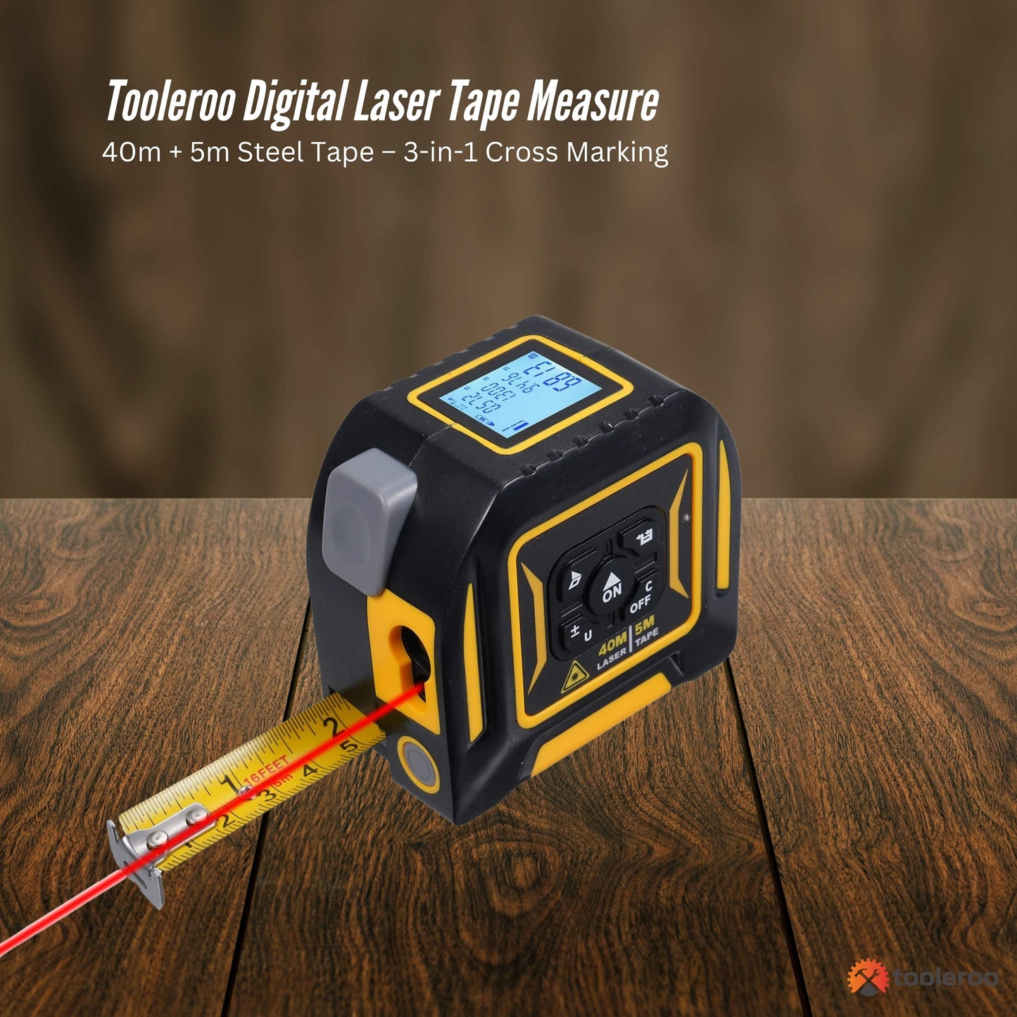 Tooleroo 40m Digital Laser Tape Measure + 5m Steel Tape - 3-in-1 Cross Marking V238-SUPDZ-41191829241936